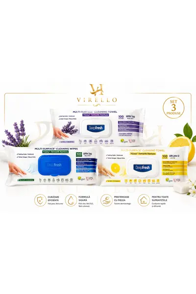 Set 3 x Șervețele Umede Multi-Surface, 100 buc/pachet, White Soap, Lemon & Lavandă