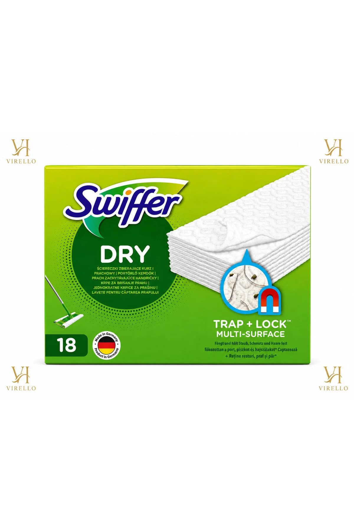 Dry Trap + Lock – 18 Lavete Uscate pentru Mop, Captare Praf și Păr