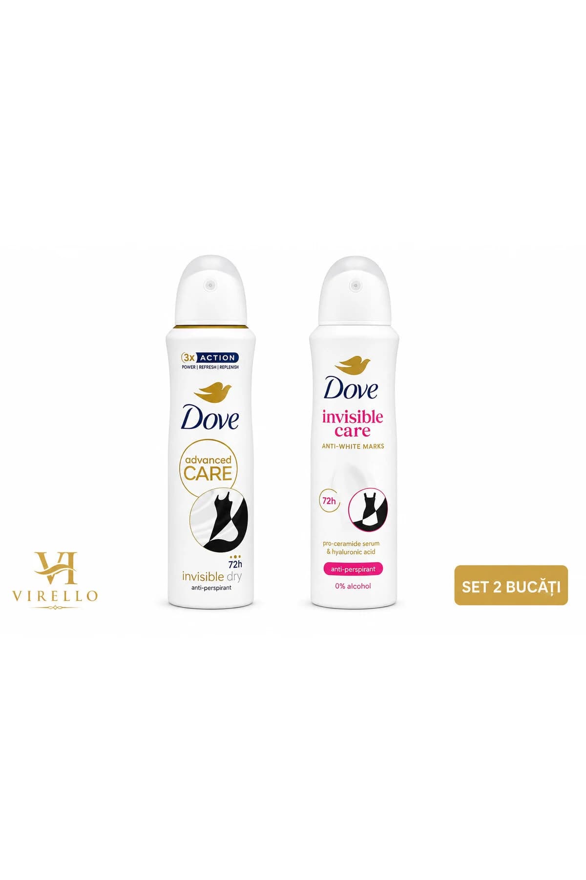 Set 2 x Deodorant Spray Invisible, Advanced Care Invisible Dry + Invisible Care Anti-White Marks, 150 ml, Protecție 72h