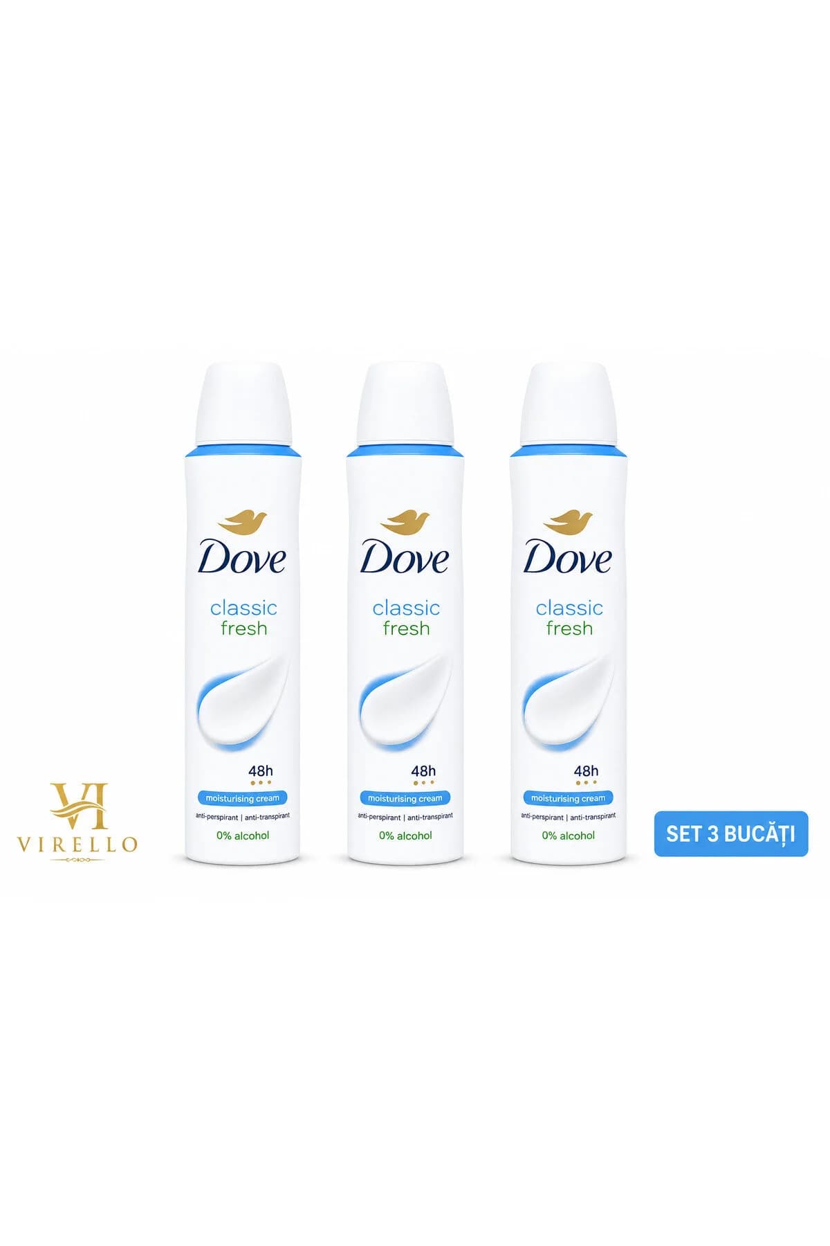 Set 3 x Deodorant Spray Classic Fresh, 150 ml, Protecție 48h, Cremă Hidratantă, 0% Alcool