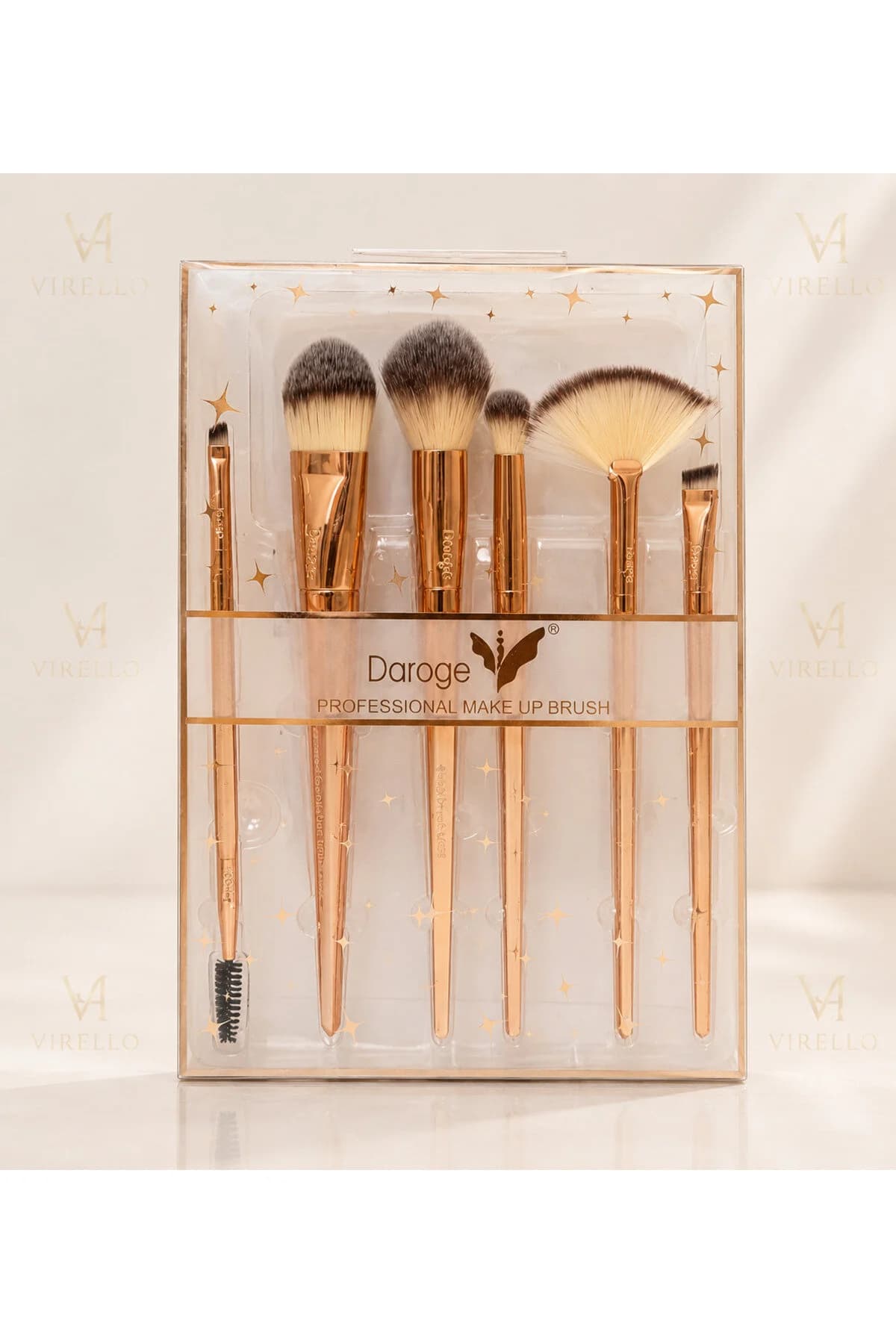 Set Profesional 7 Pensule de Machiaj Daroge, Rose Gold, pentru Față, Ochi și Sprâncene