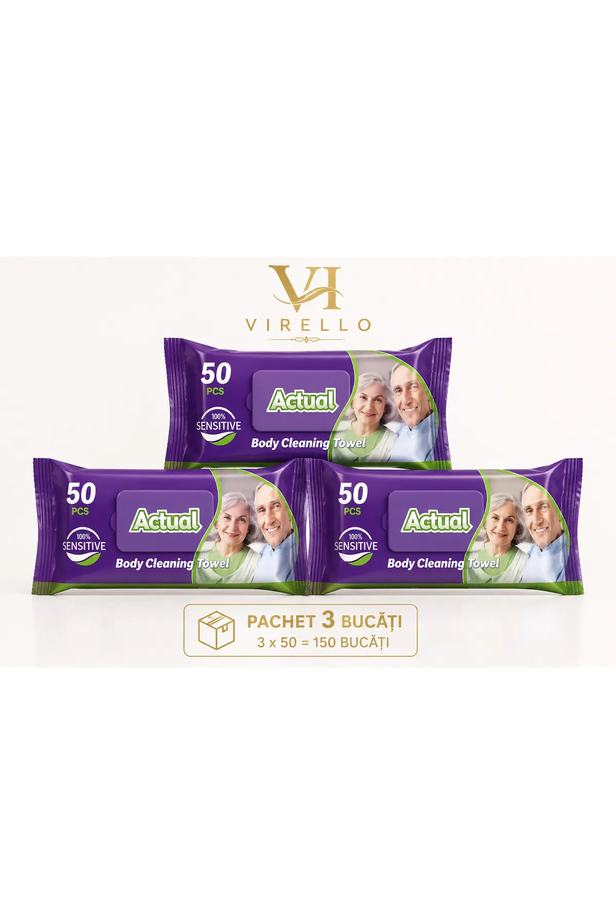 Set 3 Pachete Șervețele Umede pentru Igiena Corporală Sensitive, 50 buc/pachet – 150 Șervețele