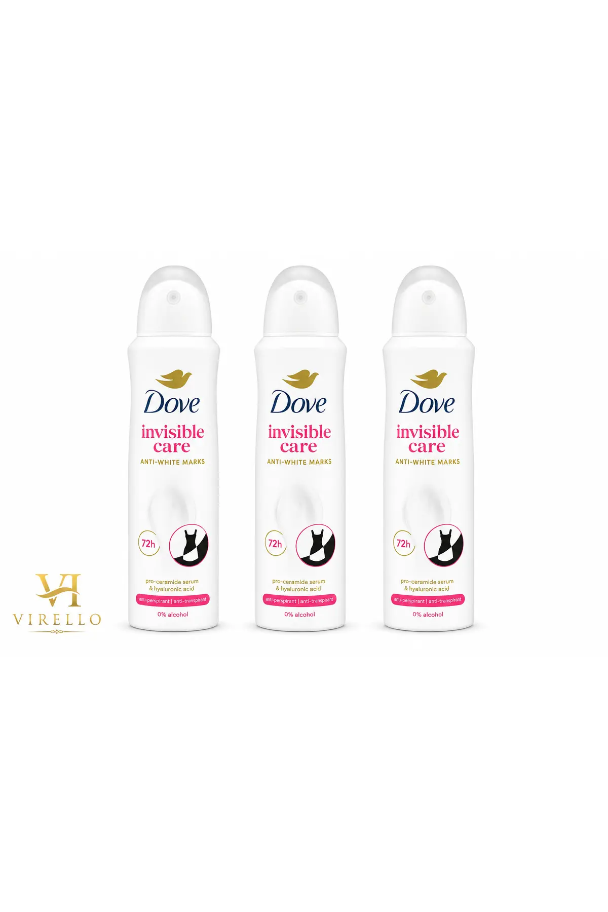Set 3 x Deodorant Spray Îngrijire Invizibilă Anti-Pete Albe, 150 ml, Protecție 72h, 0% Alcool
