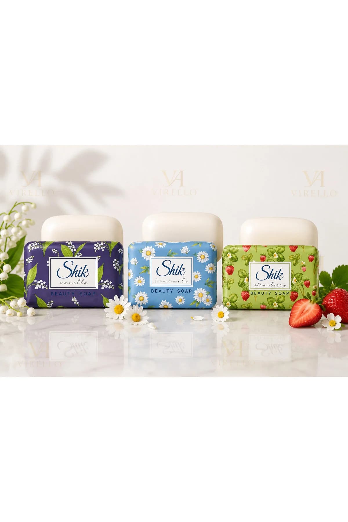 Set 3 Săpunuri Solide Beauty Soap, Crin, Mușețel și Căpșuni, 70 g/buc – 210 g