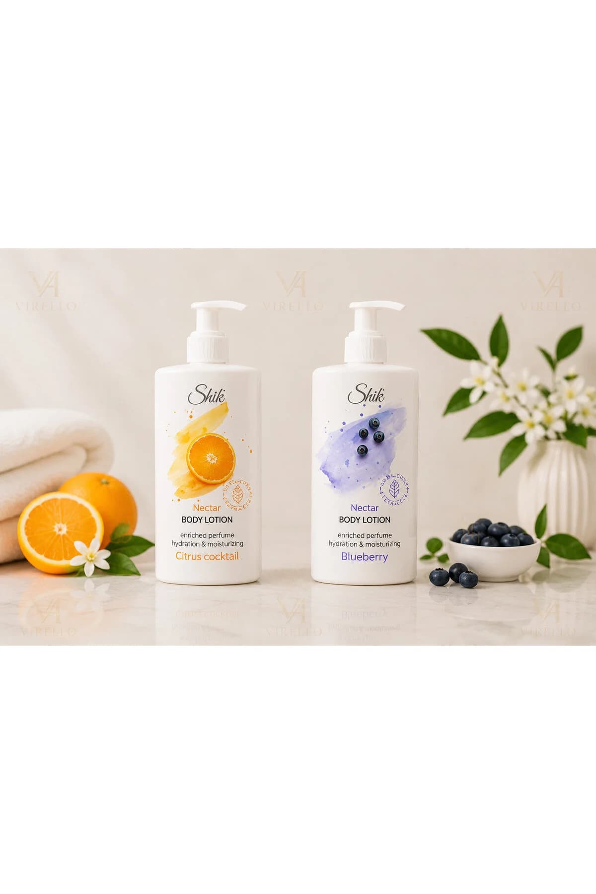 Set 2 Loțiuni de Corp Nectar, Citrus Cocktail & Blueberry, cu Pompă