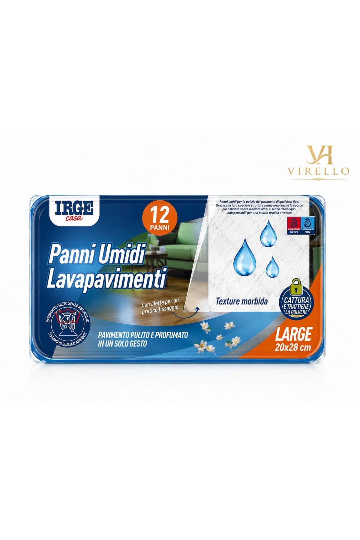 Casa Panni Umidi Lavapavimenti Large – Lavete Umede pentru Podele, 12 Bucăți, 20 × 28 cm
