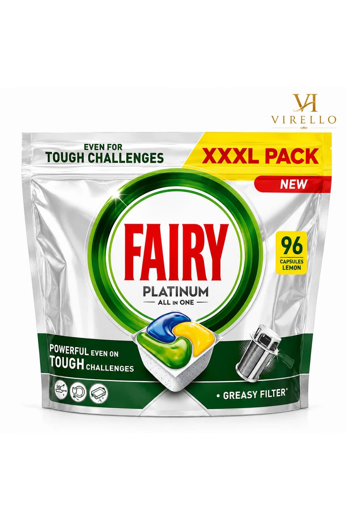 Platinum All in One Lemon – Capsule pentru Mașina de Spălat Vase, 96 Bucăți, XXXL Pack