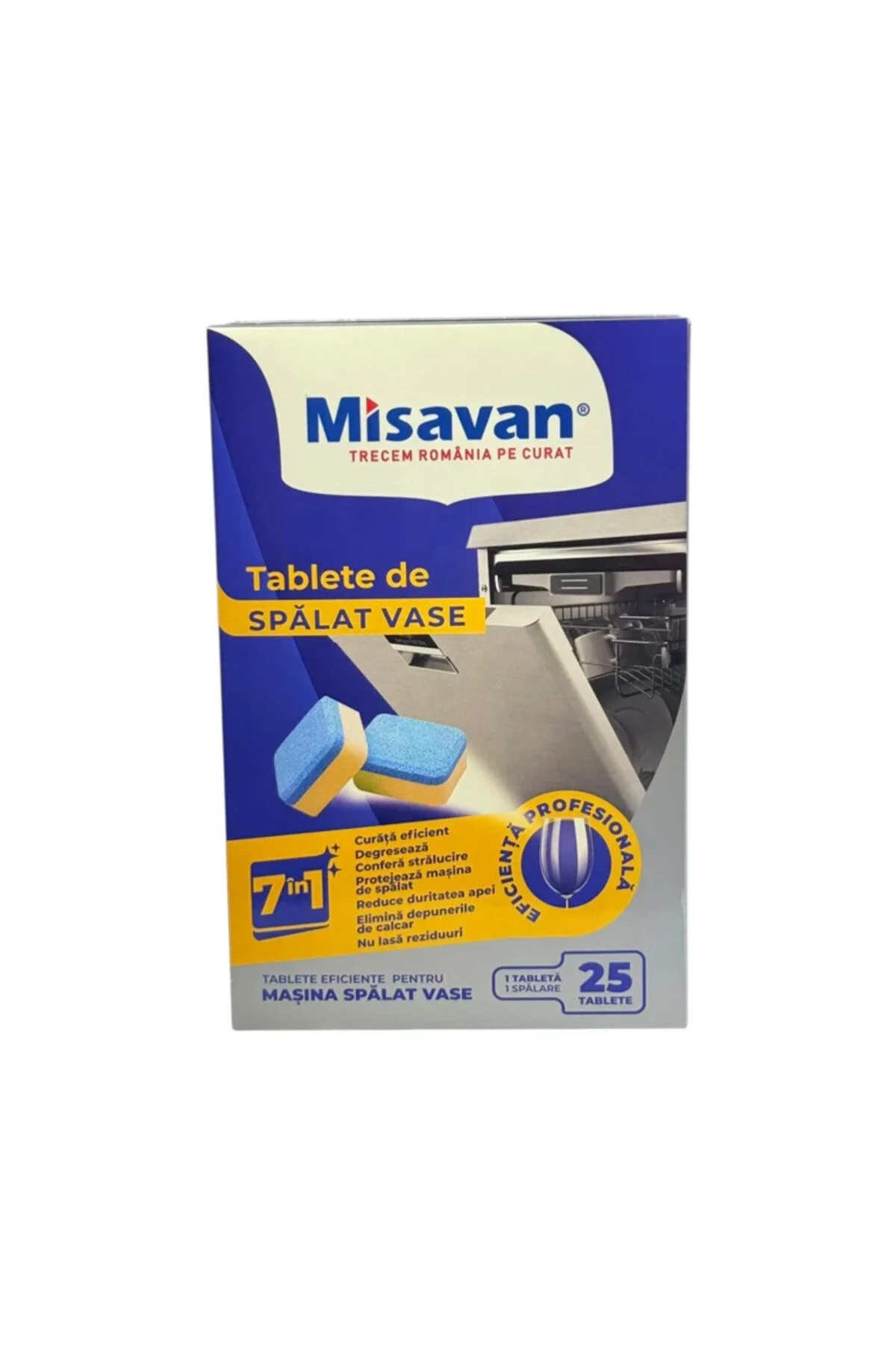 Tablete de spălat vase 7 în 1, 25 de tablete, Detergent pentru curățare, degresare și protecție împotriva depunerilor de calcar