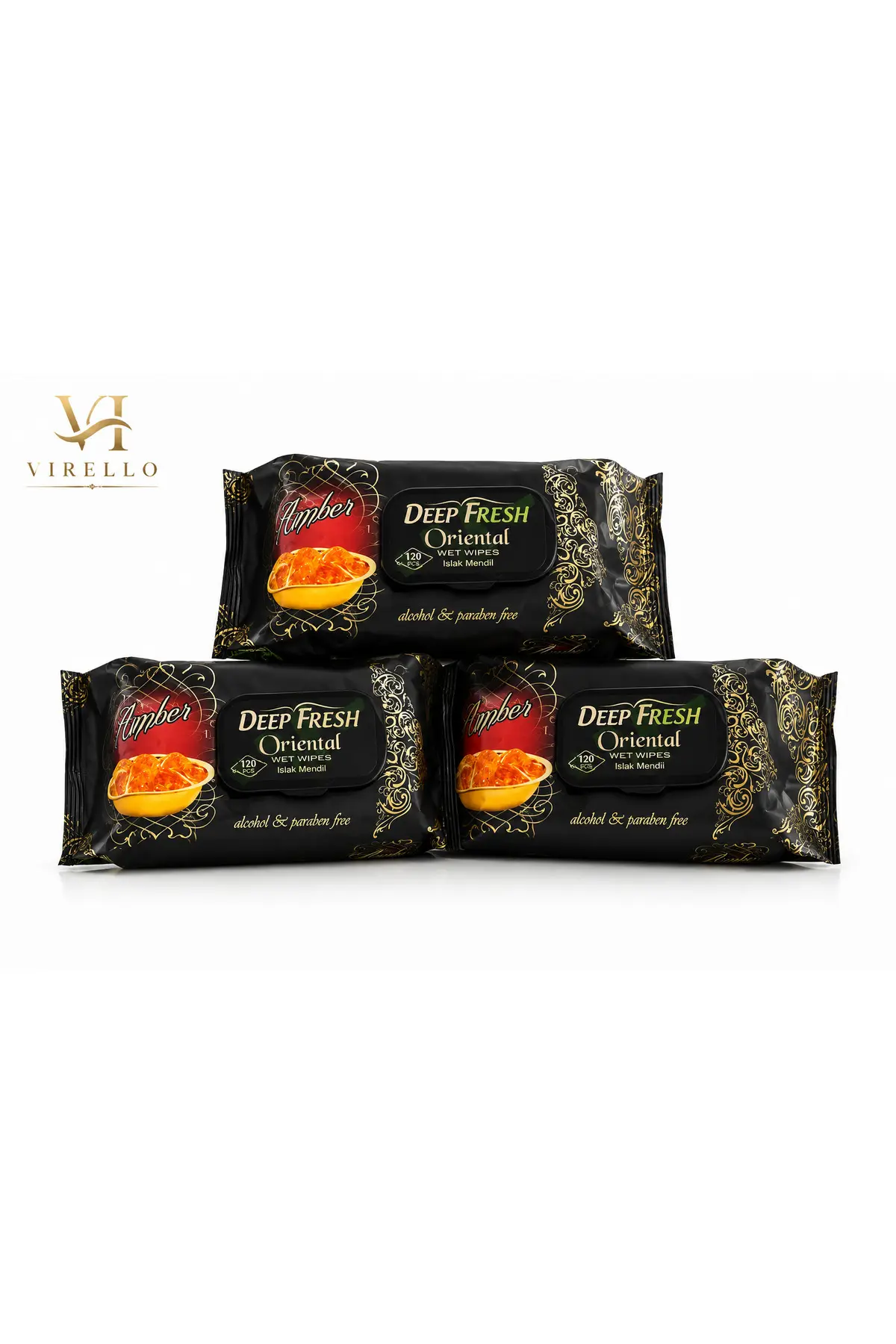Set 3 pachete șervețele umede DeepFresh Oriental Amber, fără alcool și parabeni, 120 buc/pachet