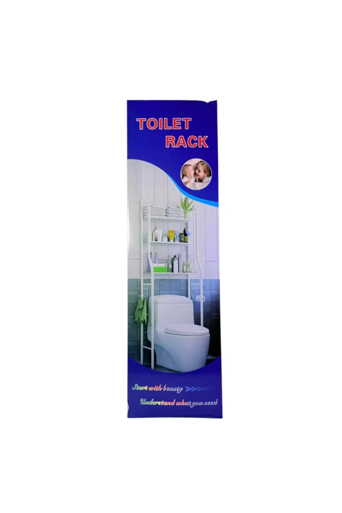 Raft metalic pentru toaletă 65 x 153 x 25 cm, Suport pentru organizarea băii cu 3 rafturi, Montare deasupra vasului de toaletă, Culoare albă