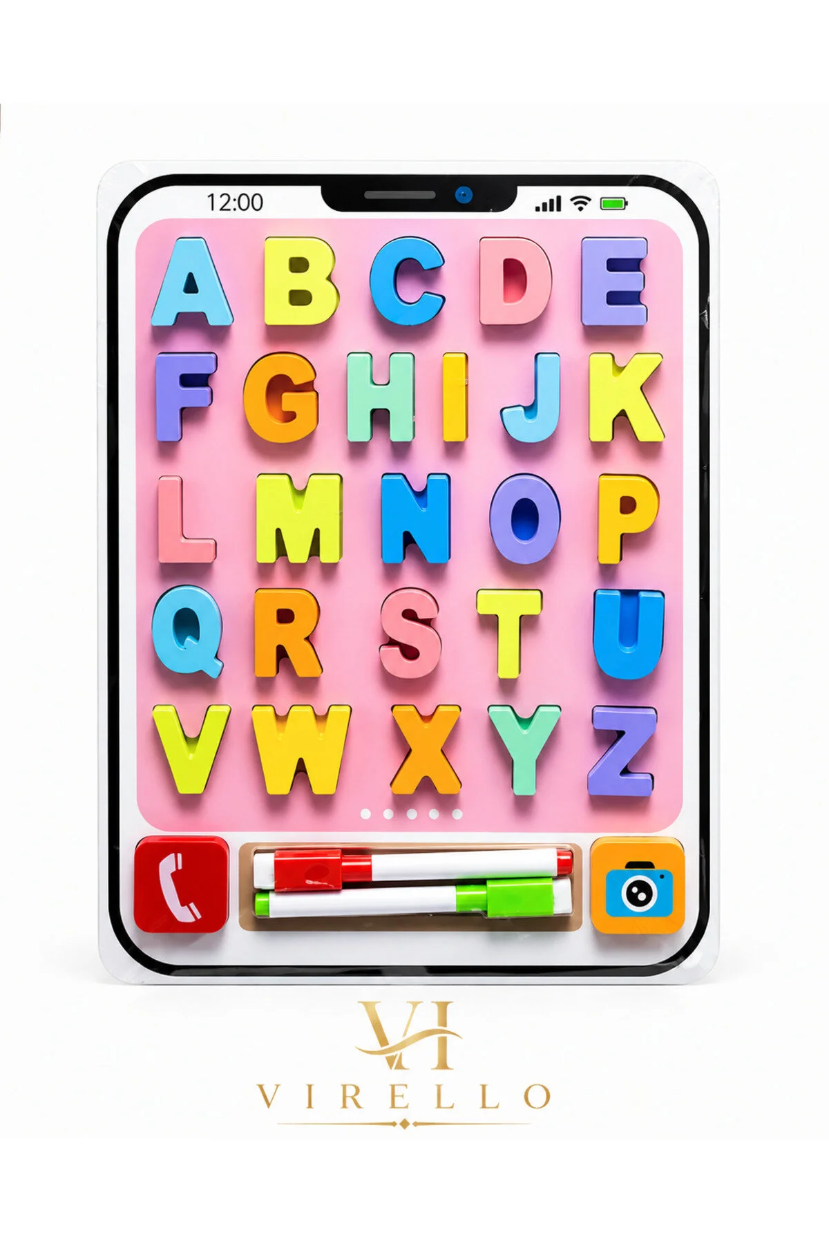 Tablă Educativă Magnetică pentru Copii, Alfabet Litere Colorate A-Z, Design Tabletă, cu Markere