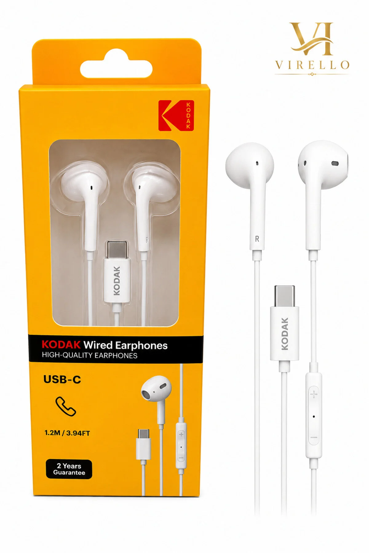 Căști cu fir USB-C, microfon și control pe cablu, lungime 1,2 m, compatibile smartphone și tabletă, alb