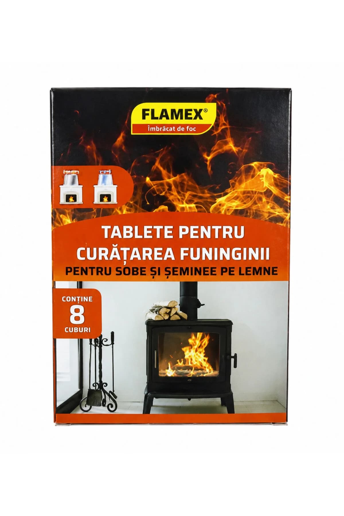 Tablete Flamex pentru curățarea funinginii, pentru sobe și șeminee pe lemne, 8 cuburi