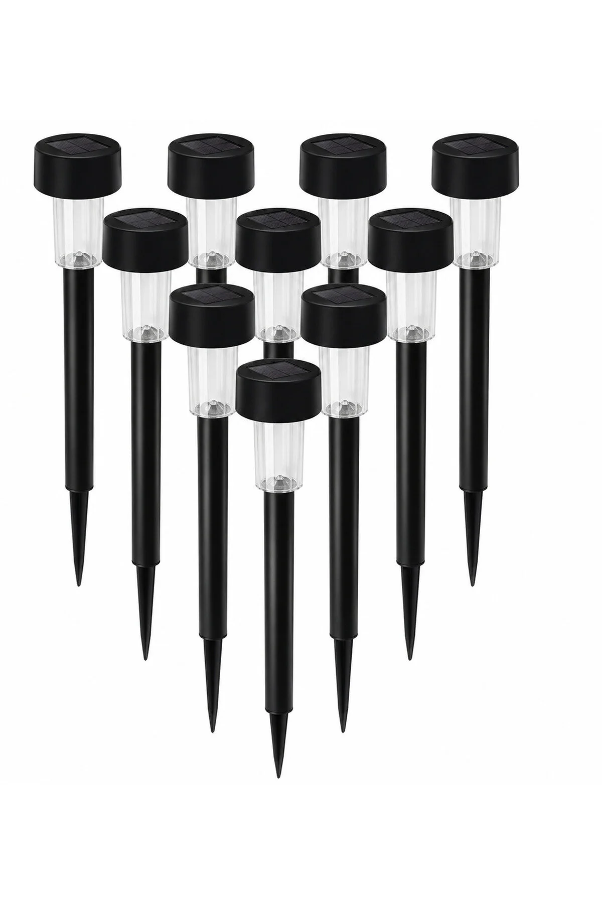 Set 10 lămpi solare LED pentru grădină, cu țăruș, iluminare decorativă pentru alei și curte, negru