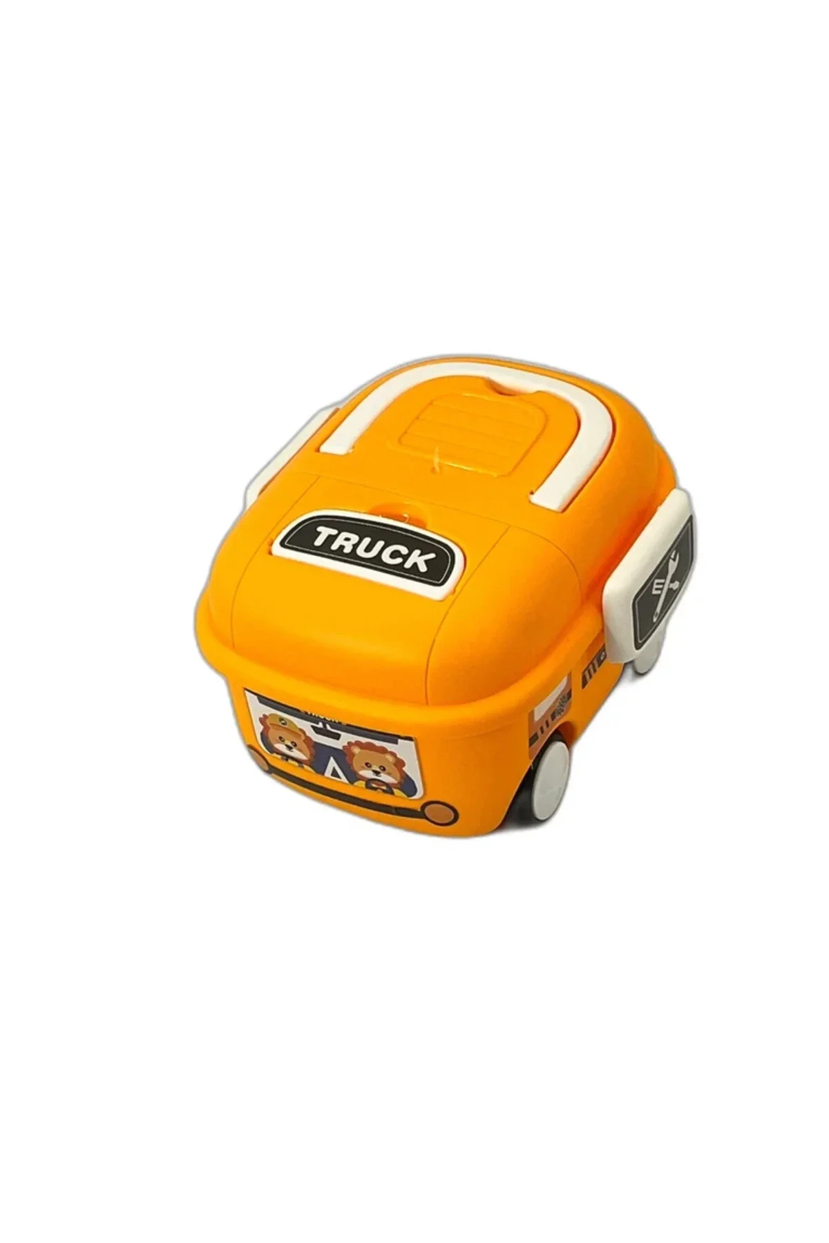 Cutie de prânz pentru copii, model camion, din plastic rezistent, disponibilă în culorile portocalie și roșu