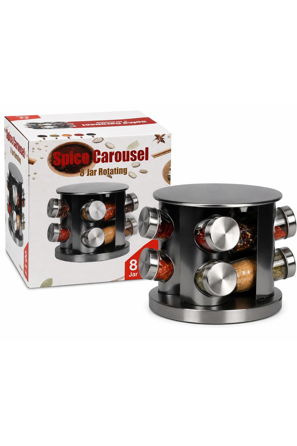 SET 8 PIESE CONDIMENTE CU SUPORT ROTATIV ROTUND WX