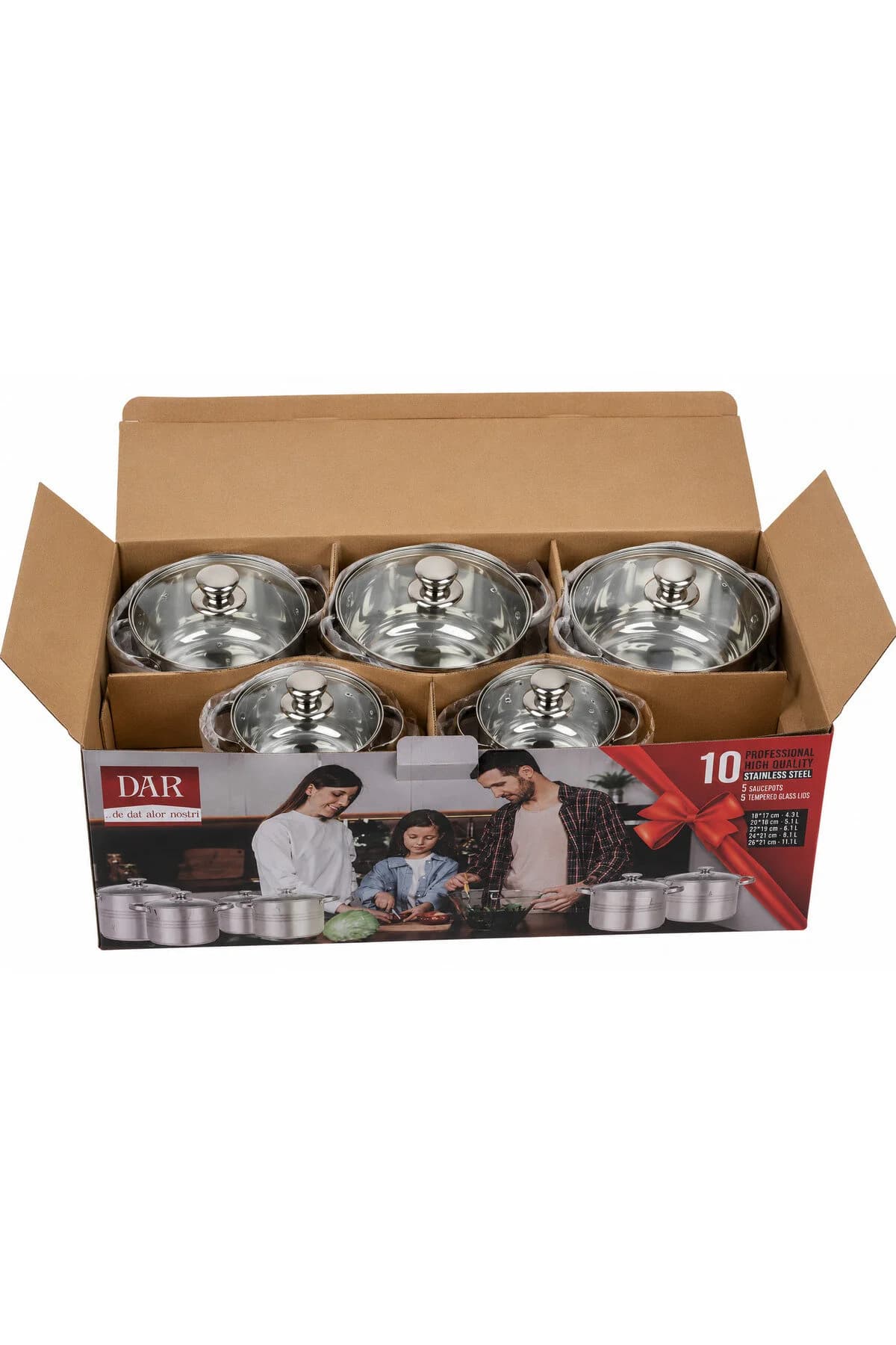 SET INOX 10PCS OALE CU CAPAC STICLA 4.3/5.6/7.2/9/11.1L 19031