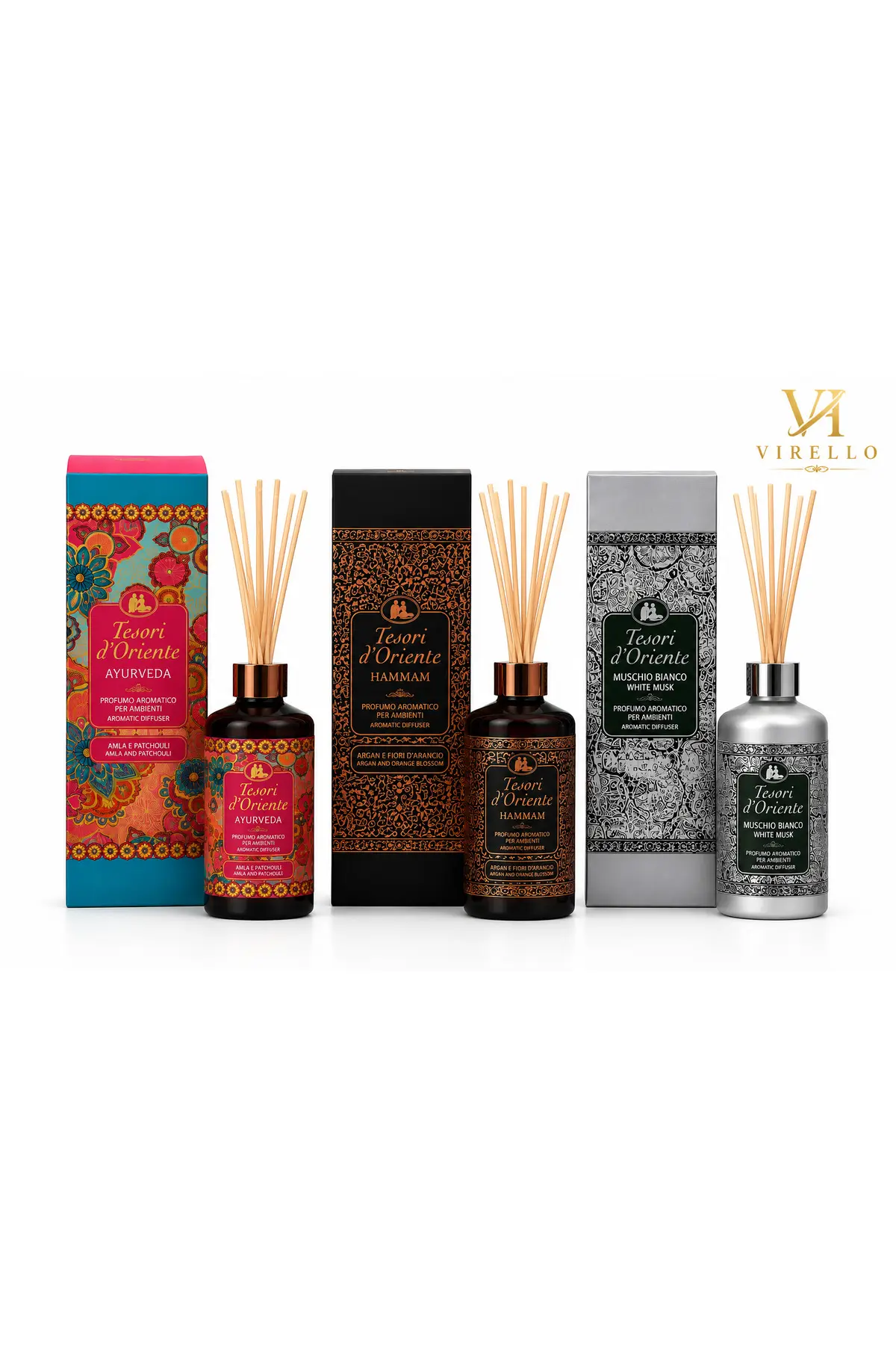 Set 3x200 ml odorizante Tesori d’Oriente cu bețișoare, arome variate