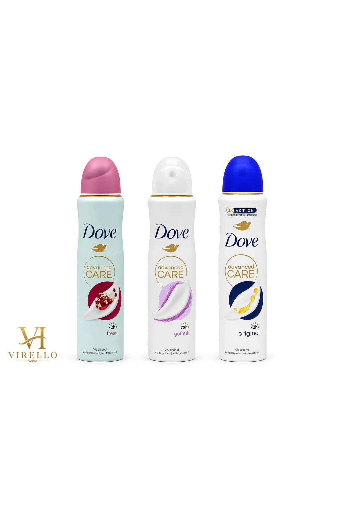 Set 3 x Deodorant Spray Advanced Care, 150 ml, 3 Variante, Protecție 72h, 0% Alcool