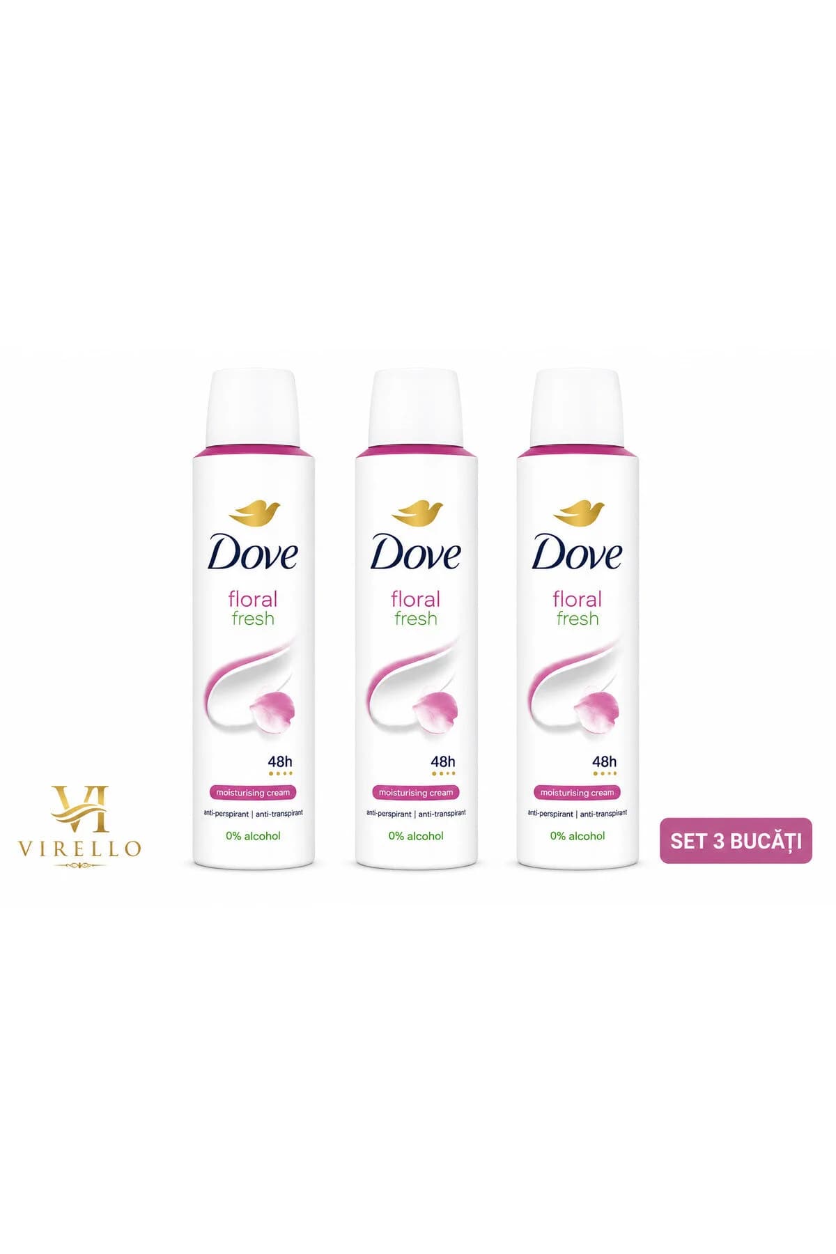 Set 3 x Deodorant Spray Floral Fresh, 150 ml, Protecție 48h, Cremă Hidratantă, 0% Alcool