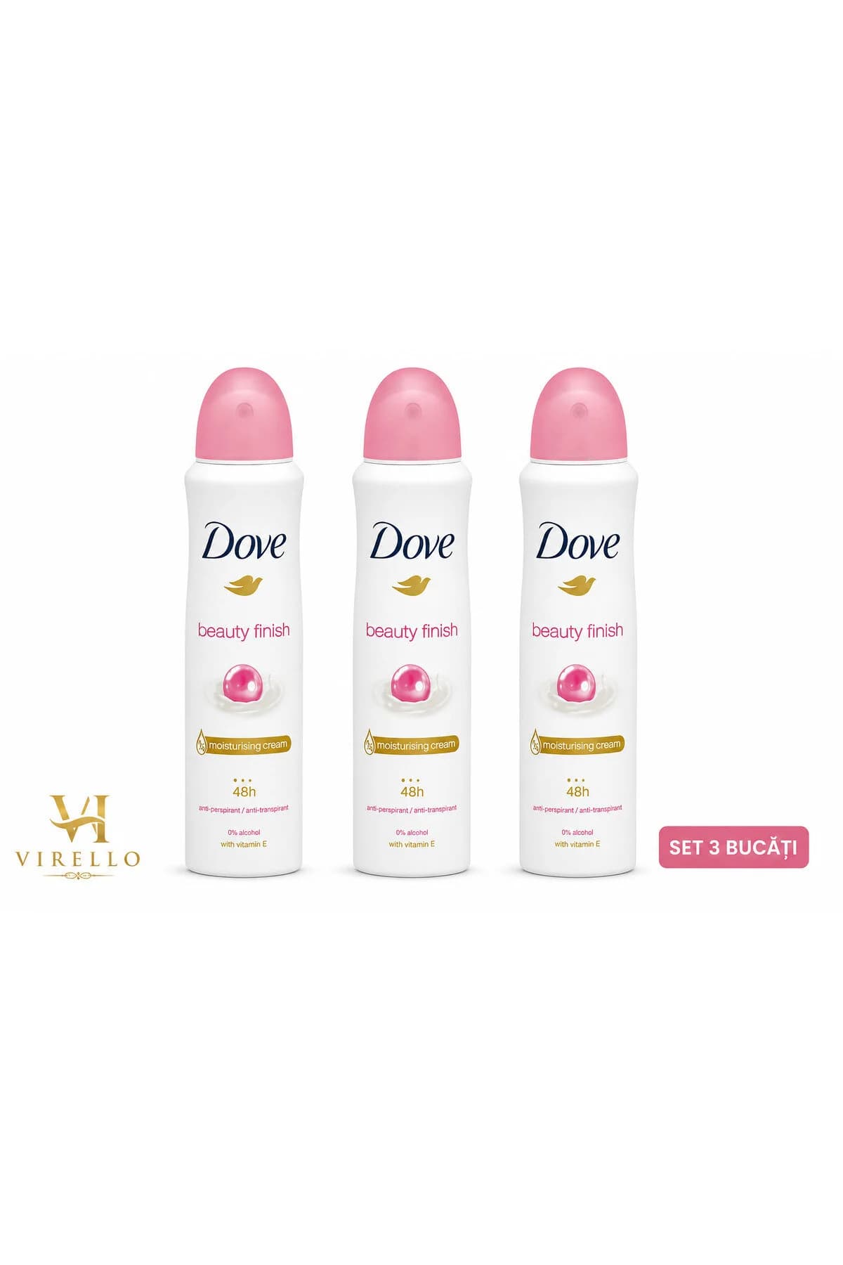 Set 3 x Deodorant Spray Beauty Finish, 150 ml, Protecție 48h, Cremă Hidratantă, Vitamina E, 0% Alcool