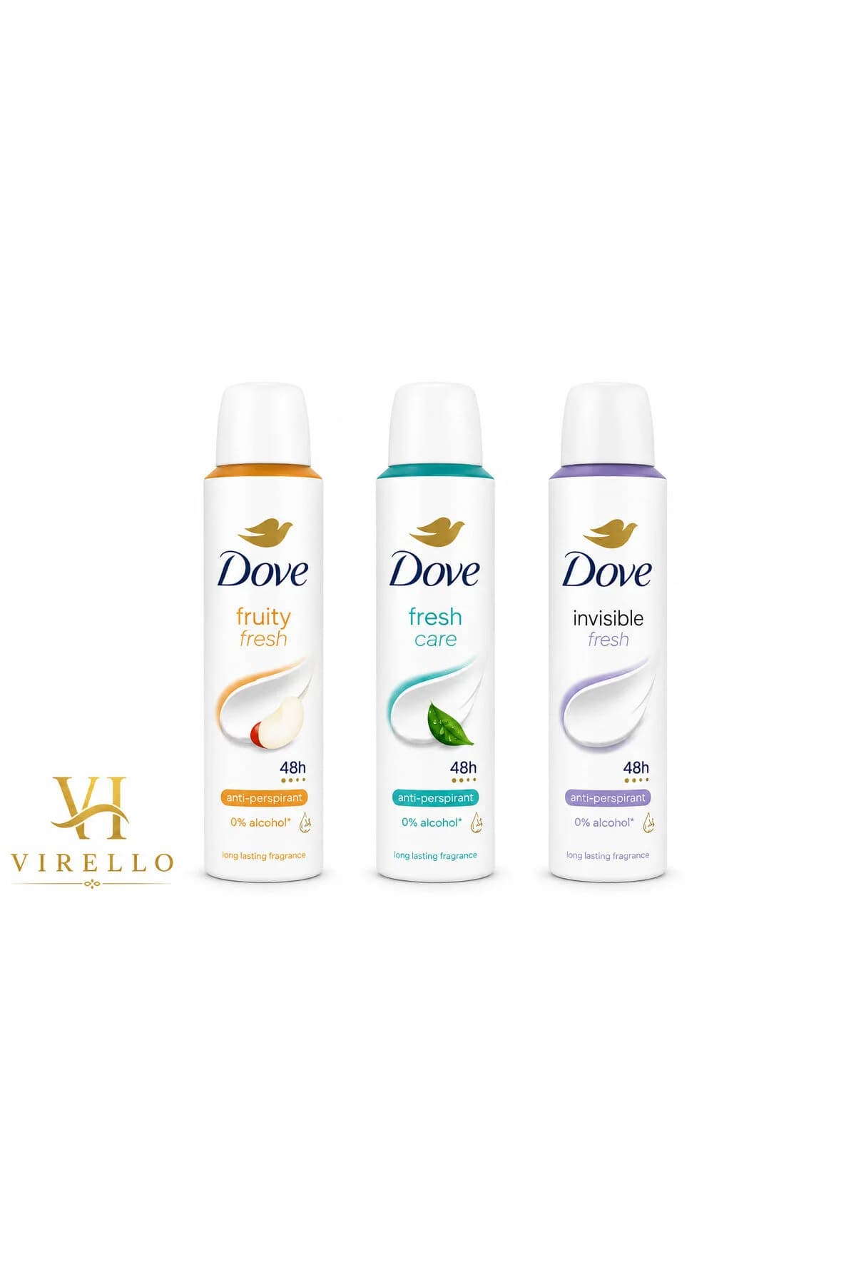 Set 3 x Deodorant Spray Dove, Fruity Fresh, Fresh Care & Invisible Fresh, Protecție 48h