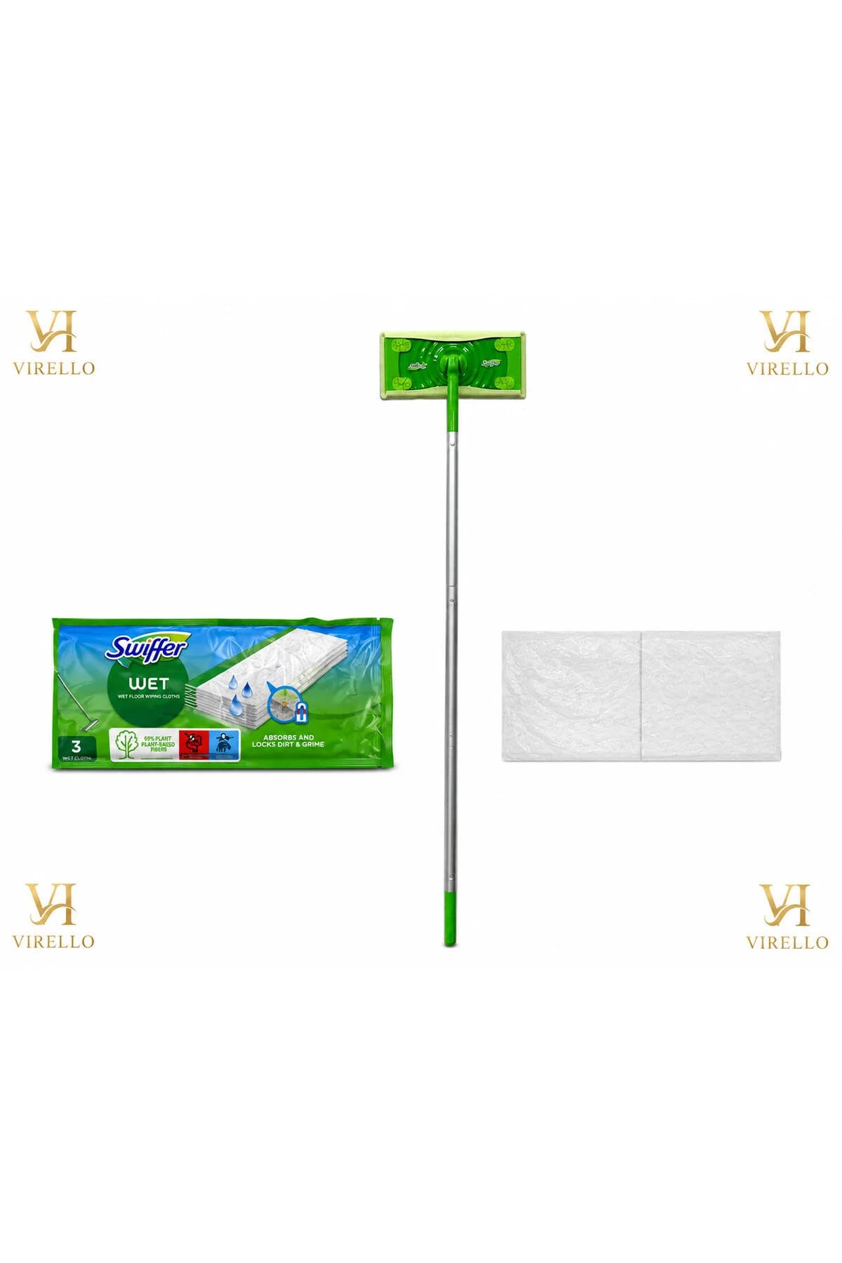 Wet Mop – Set Mop pentru Pardoseli cu 3 Lavete Umede de Curățare