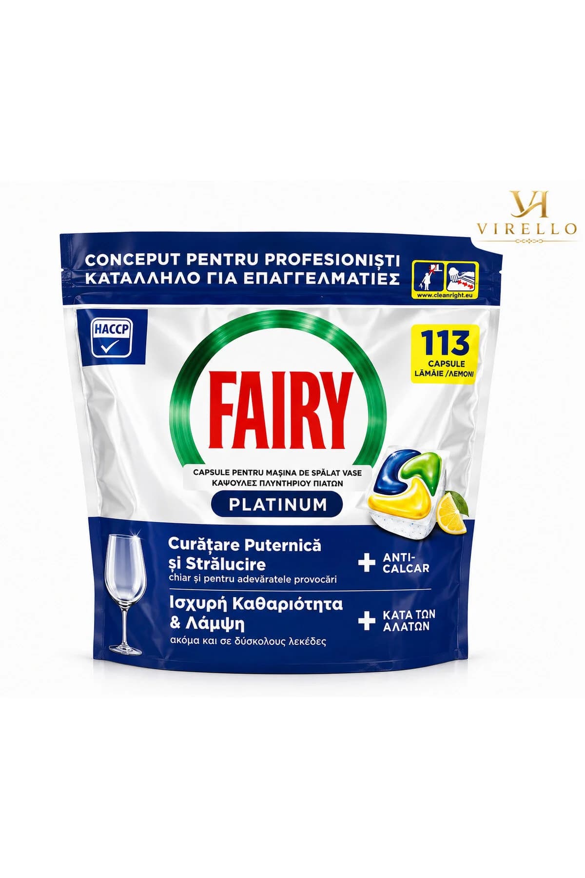 Platinum Professional Lemon – Capsule pentru Mașina de Spălat Vase, 113 Bucăți, Anti-Calcar