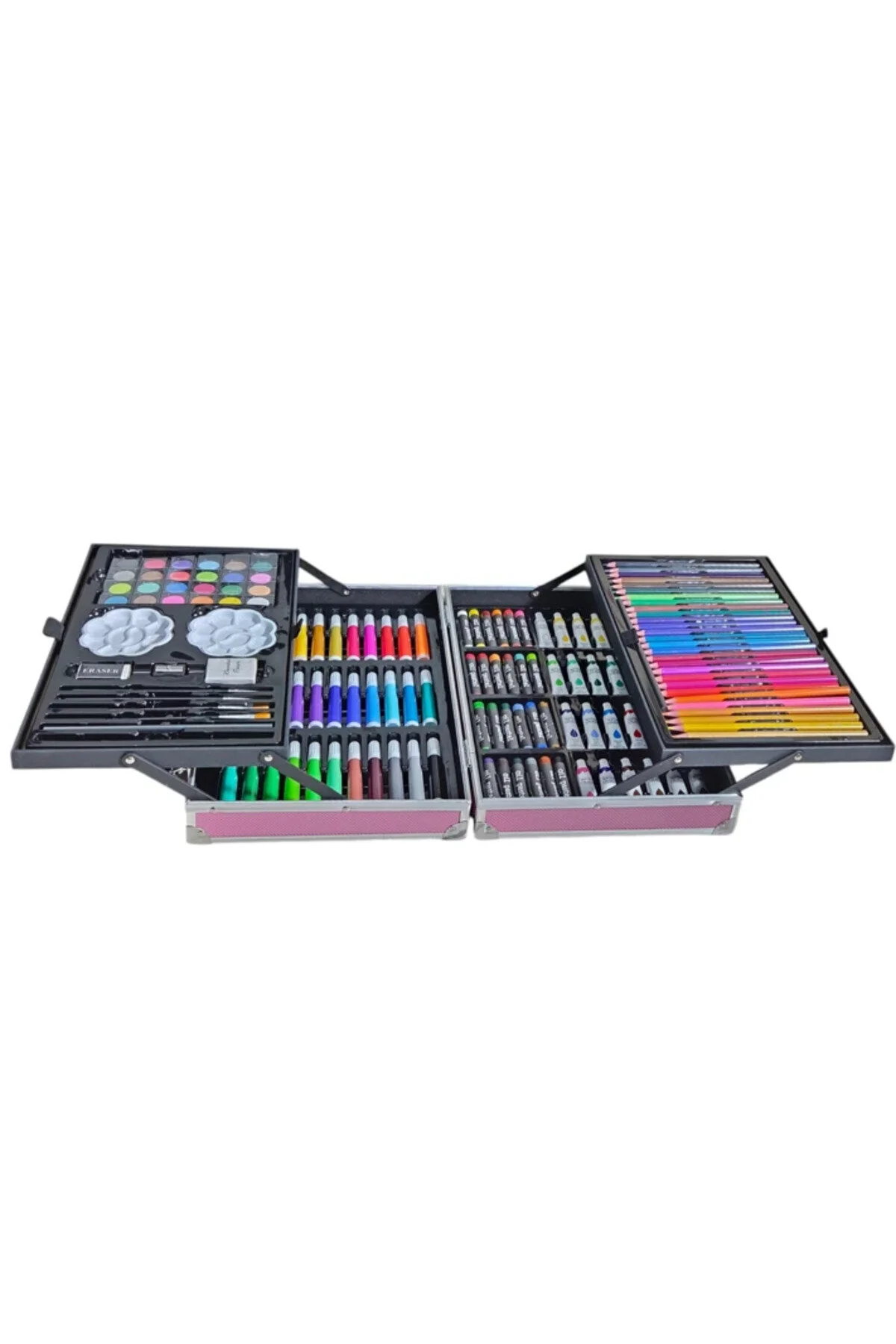 Set de colorat pentru copii, 145 de piese – Set creativ de desen și pictură cu markere, creioane colorate, pasteluri și acuarele, cutie organizatoare