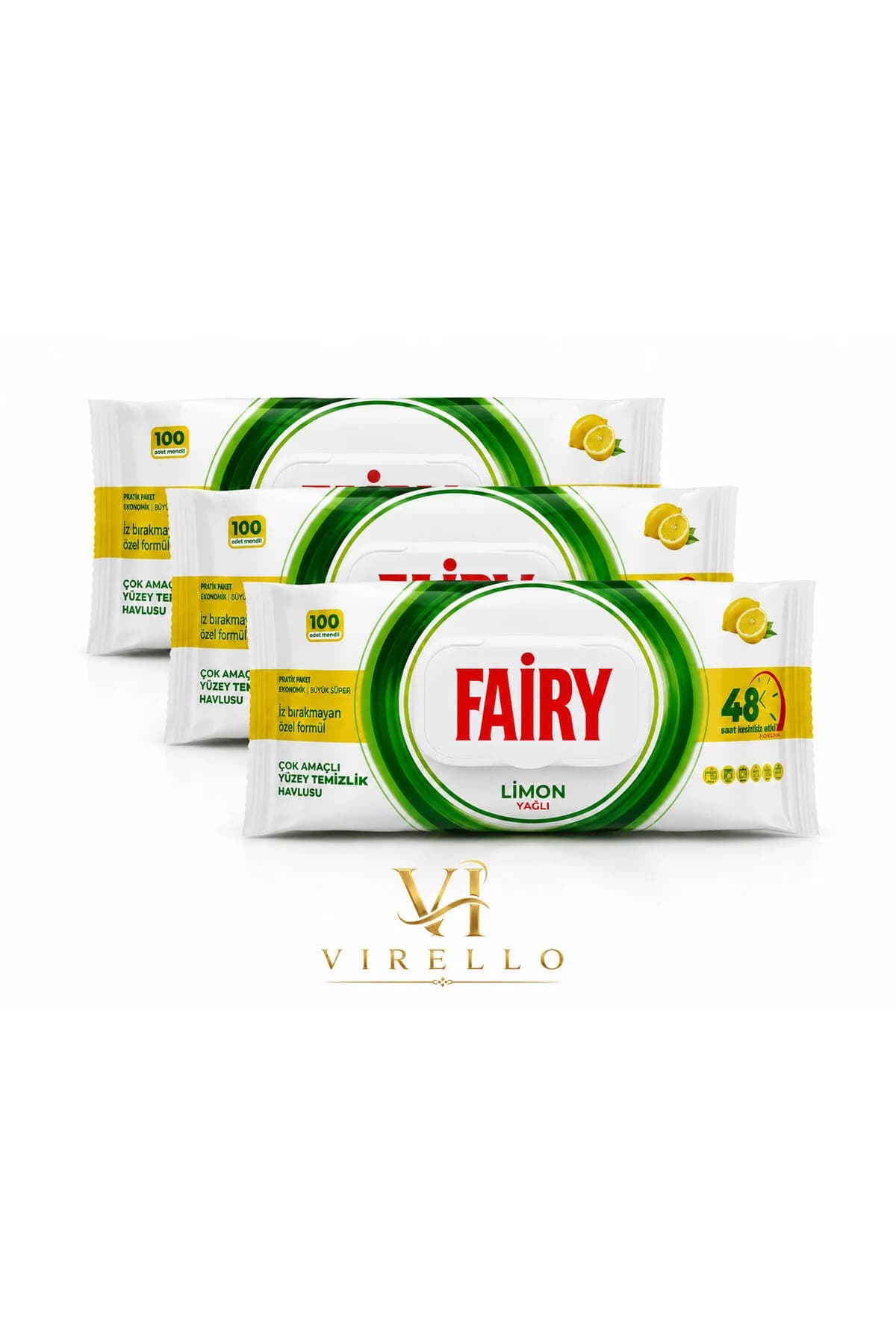 Set 3 Pachete Șervețele Umede pentru Curățarea Suprafețelor Limon, 100 buc/pachet, Parfum de Lămâie – 300 buc