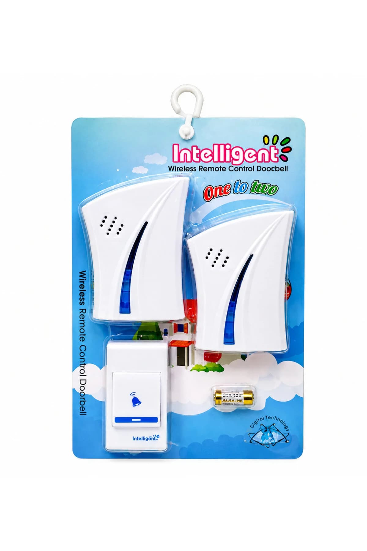Sonerie wireless Intelligent, set cu 1 buton și 2 receptoare, telecomandă fără fir pentru ușă, alb