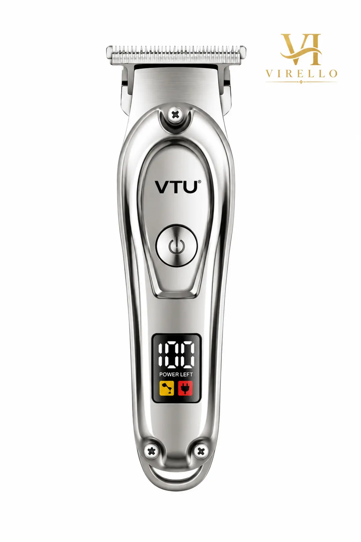 Aparat de tuns și contur VTU, trimmer electric cu lamă T, afișaj digital, design profesional, argintiu