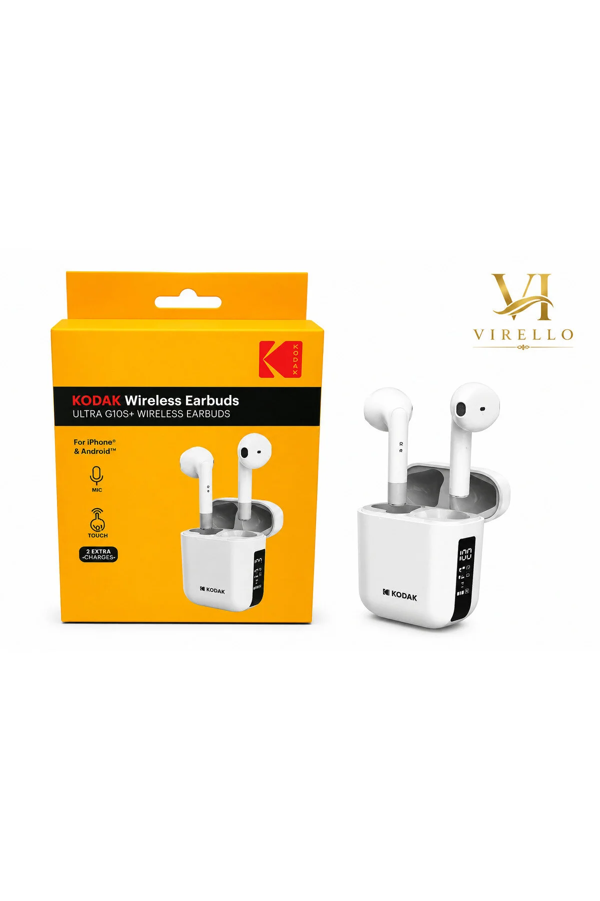 Căști Wireless Ultra G10S+, Bluetooth, microfon, control tactil, carcasă de încărcare, compatibile Android și iPhone, alb