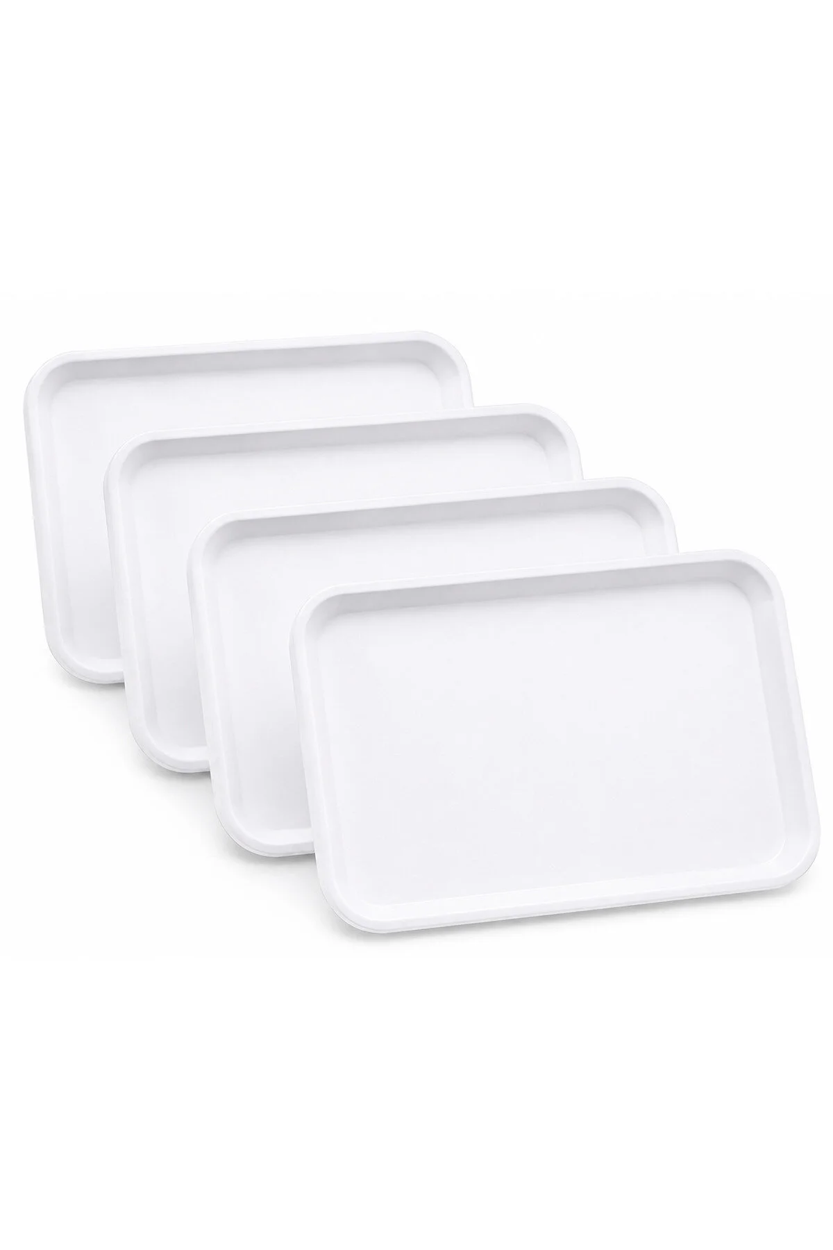Set 4 Tăvi Dreptunghiulare pentru Servire, Albe, cu Margini Ridicate, Reutilizabile 38X51CM