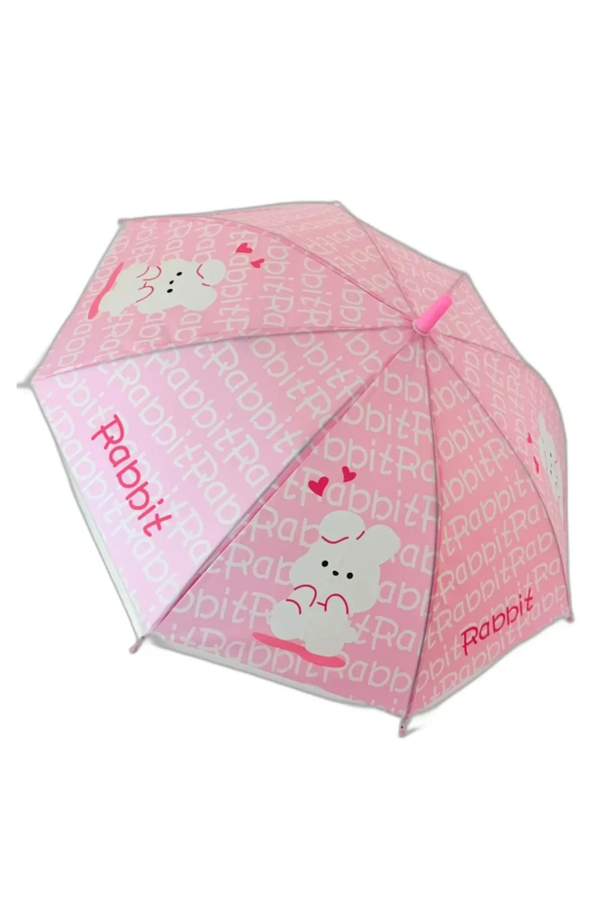 Umbrelă roz pentru copii cu iepuraș și inimioare – Design jucăuș, rezistentă la ploaie