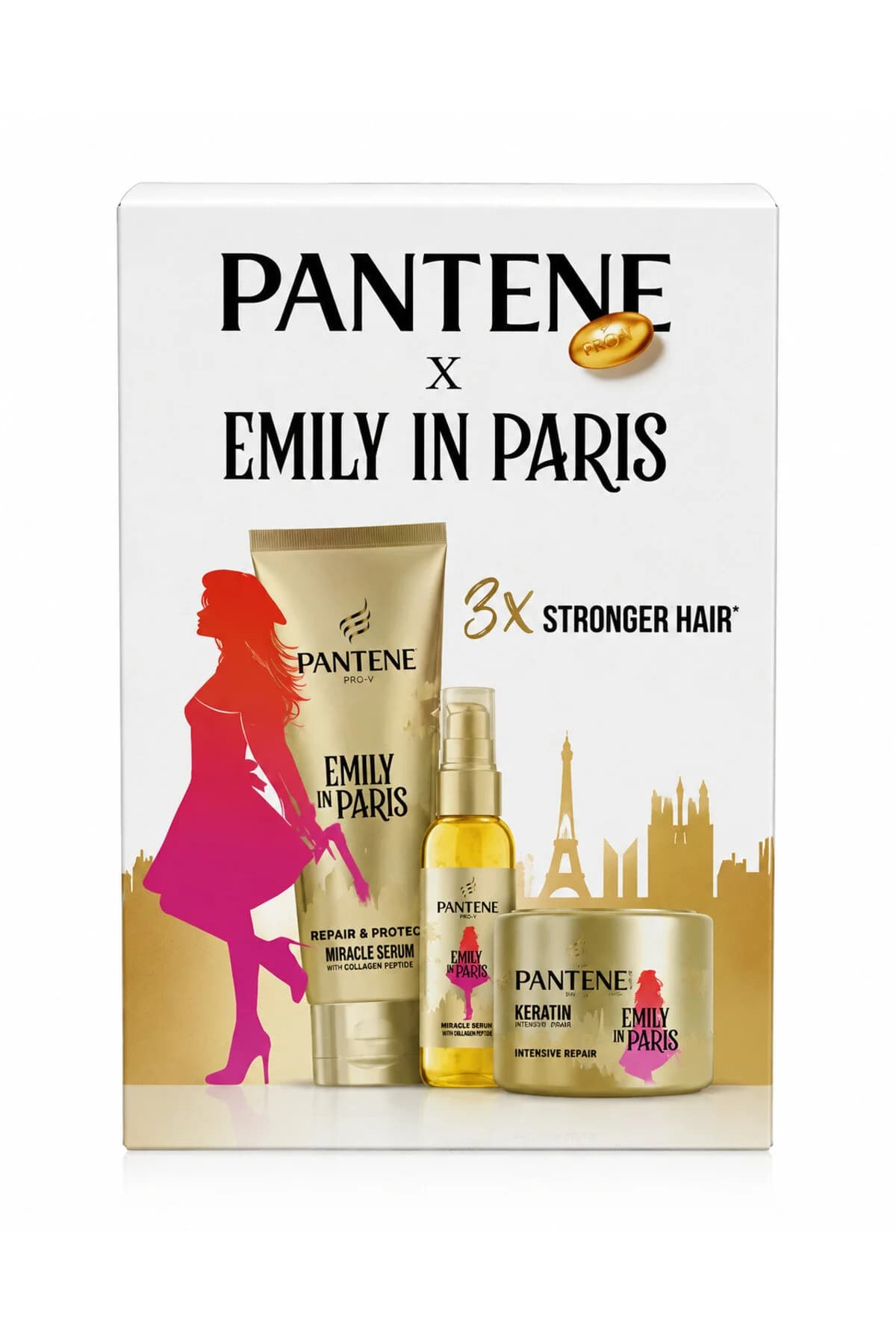 Set cadou Pro-V x Emily in Paris, îngrijire și reparare păr, 3 produse