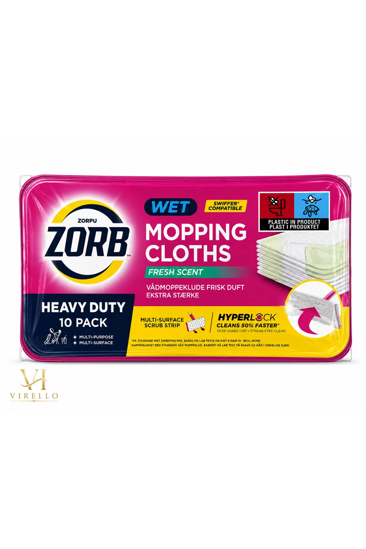 ZORB Wet Heavy Duty – Lavete Umede pentru Mop, Compatibile Swiffer, Fresh Scent, 10 bucăți