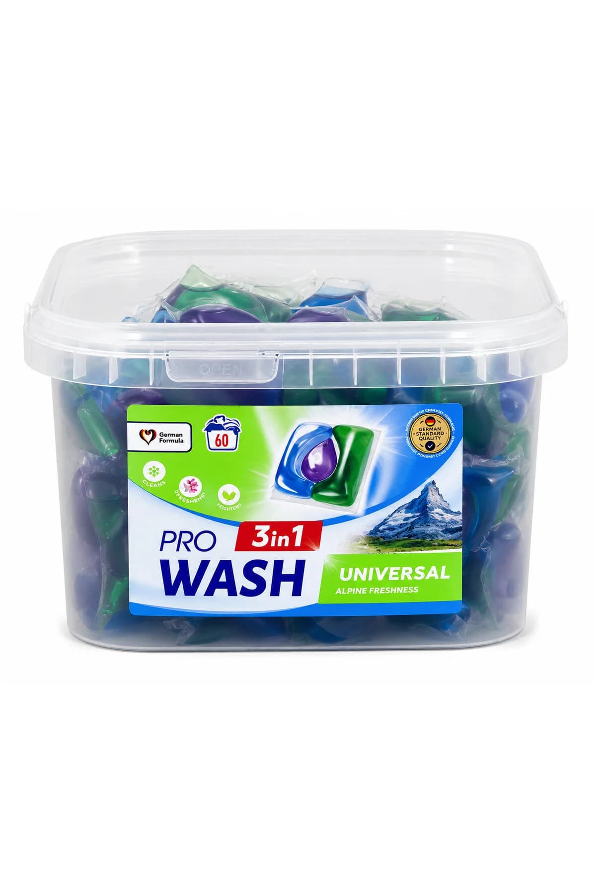 Pro Wash 3 în 1 Universal Alpine Freshness – 60 Capsule Detergent pentru Rufe