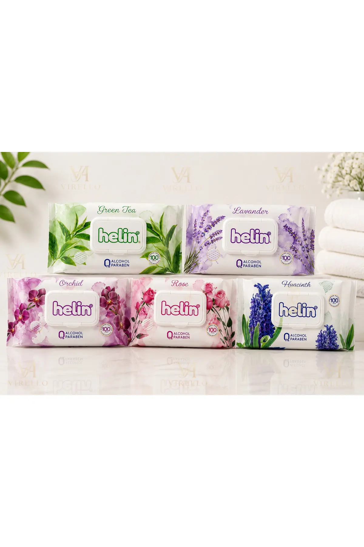 Set 5 Pachete Șervețele Umede Helin, 5 Arome, 100 buc/pachet – 500 Șervețele