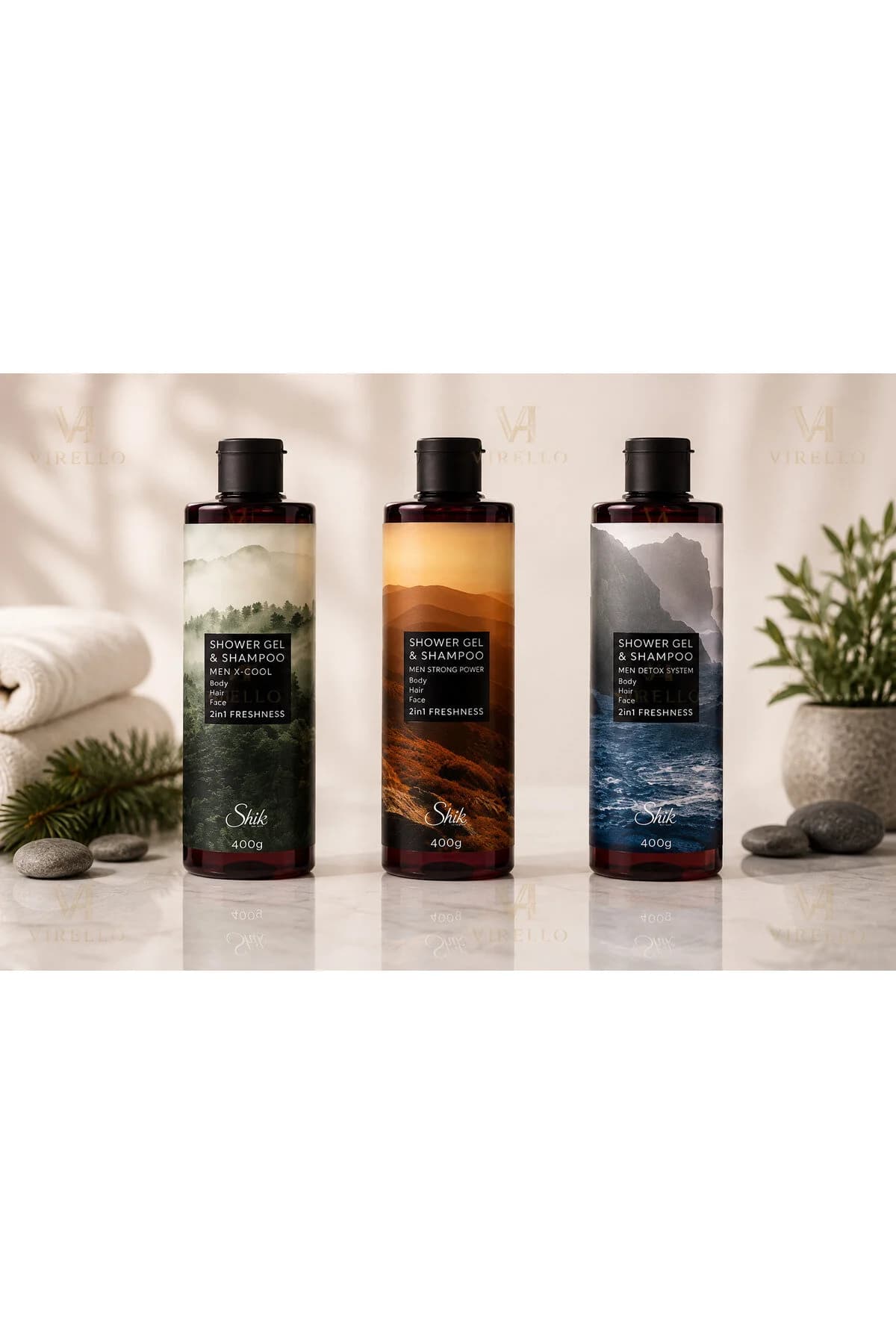 Set 3 Geluri de Duș & Șampon pentru Bărbați Men 2în1, X-Cool, Strong Power & Detox System, 400 g/buc – 1,2 kg