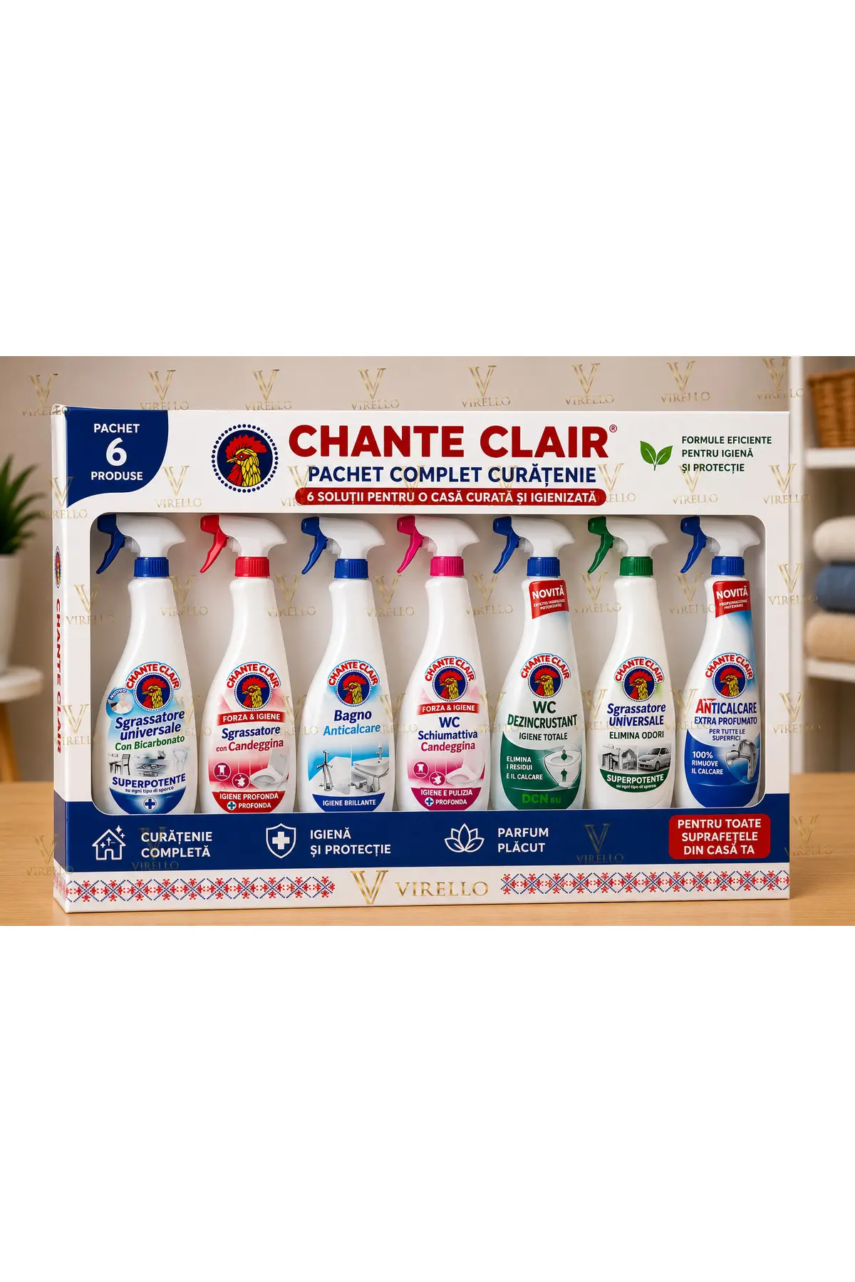 Set de curățenie pentru casă, 6 produse, Degresant, Produs pentru baie, Produs pentru toaletă și îndepărtarea calcarului