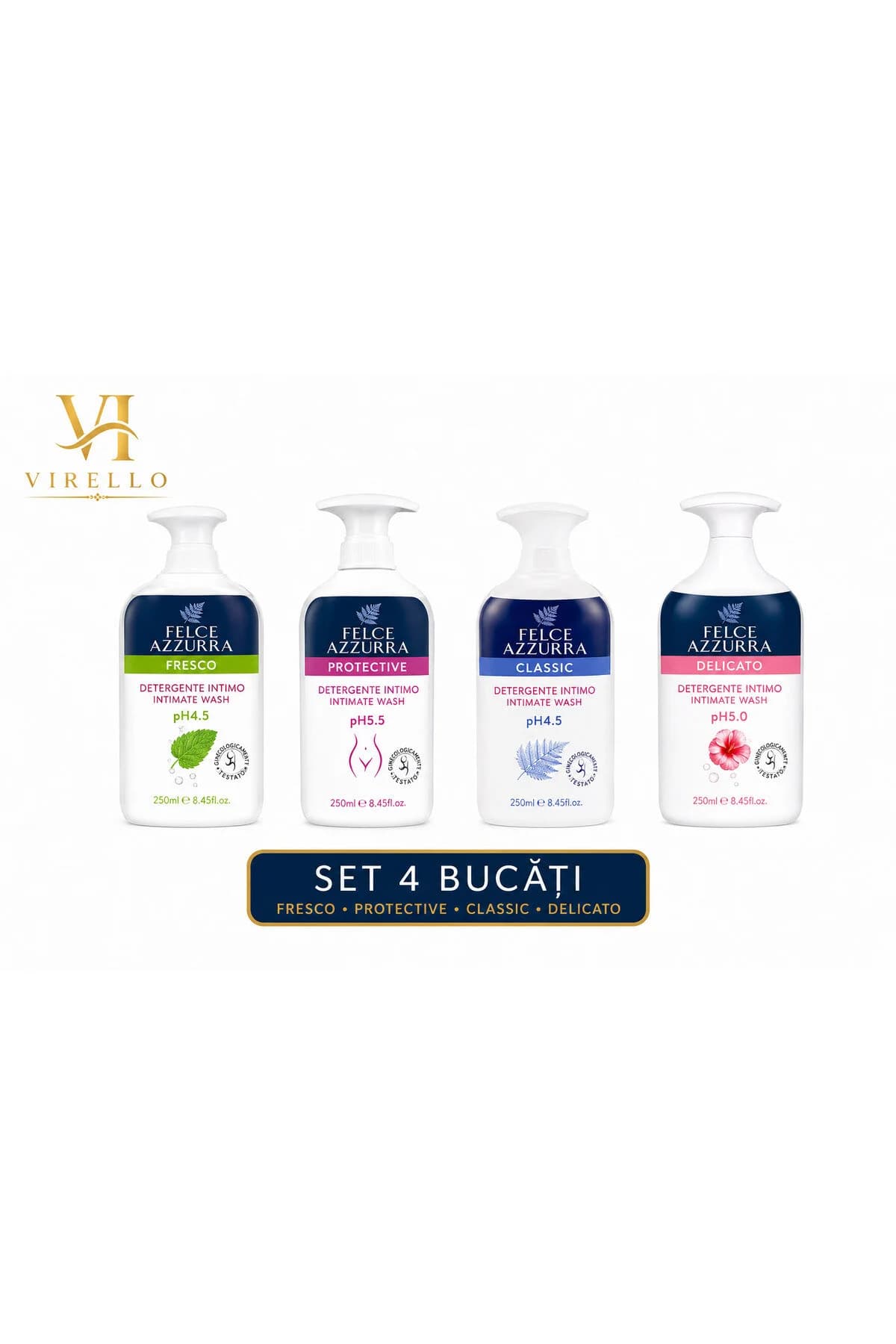 Set 4x Felce Azzurra Săpun Intim 250 ml – Fresco, Protective, Classic și Delicato
