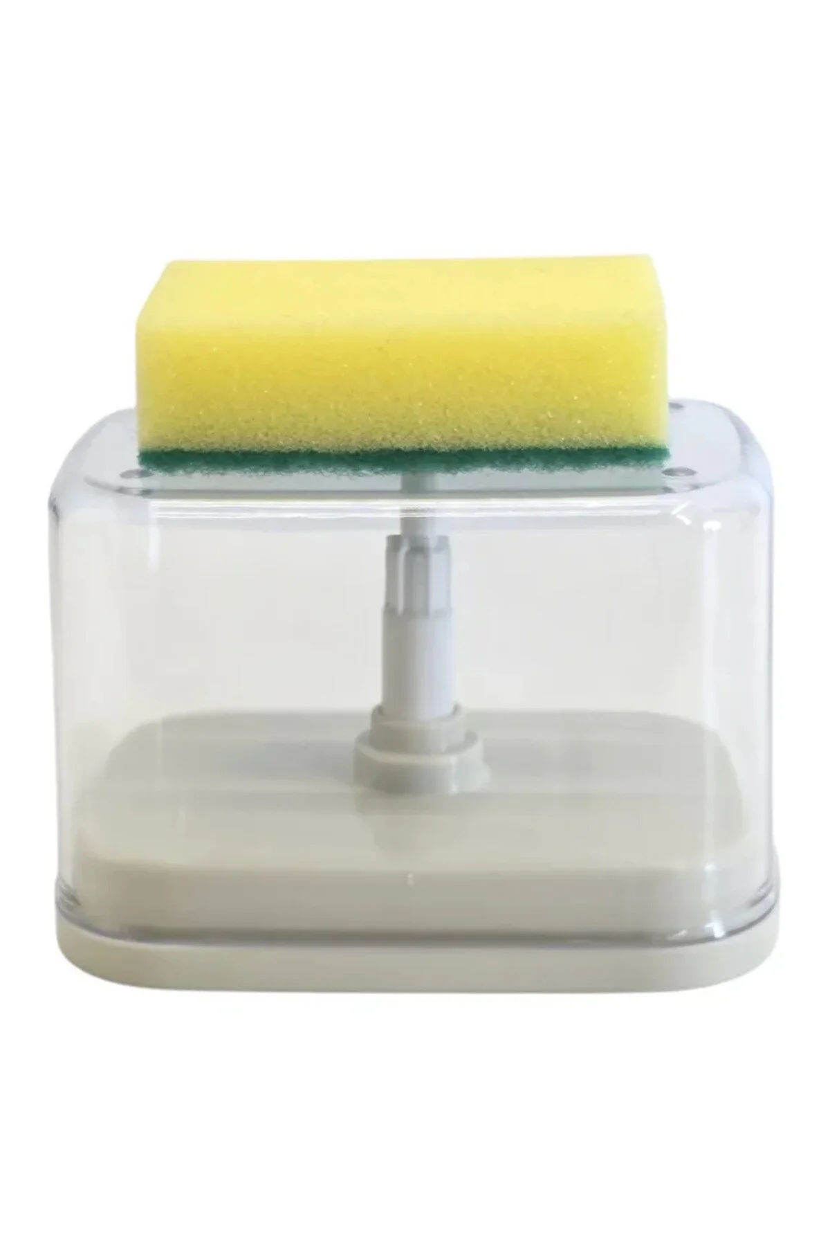 Dozator de săpun de vase din plastic cu burete 10.5x14.5x10 cm, Recipient dozator de săpun lichid cu suport integrat pentru burete, Organizator de bucătărie