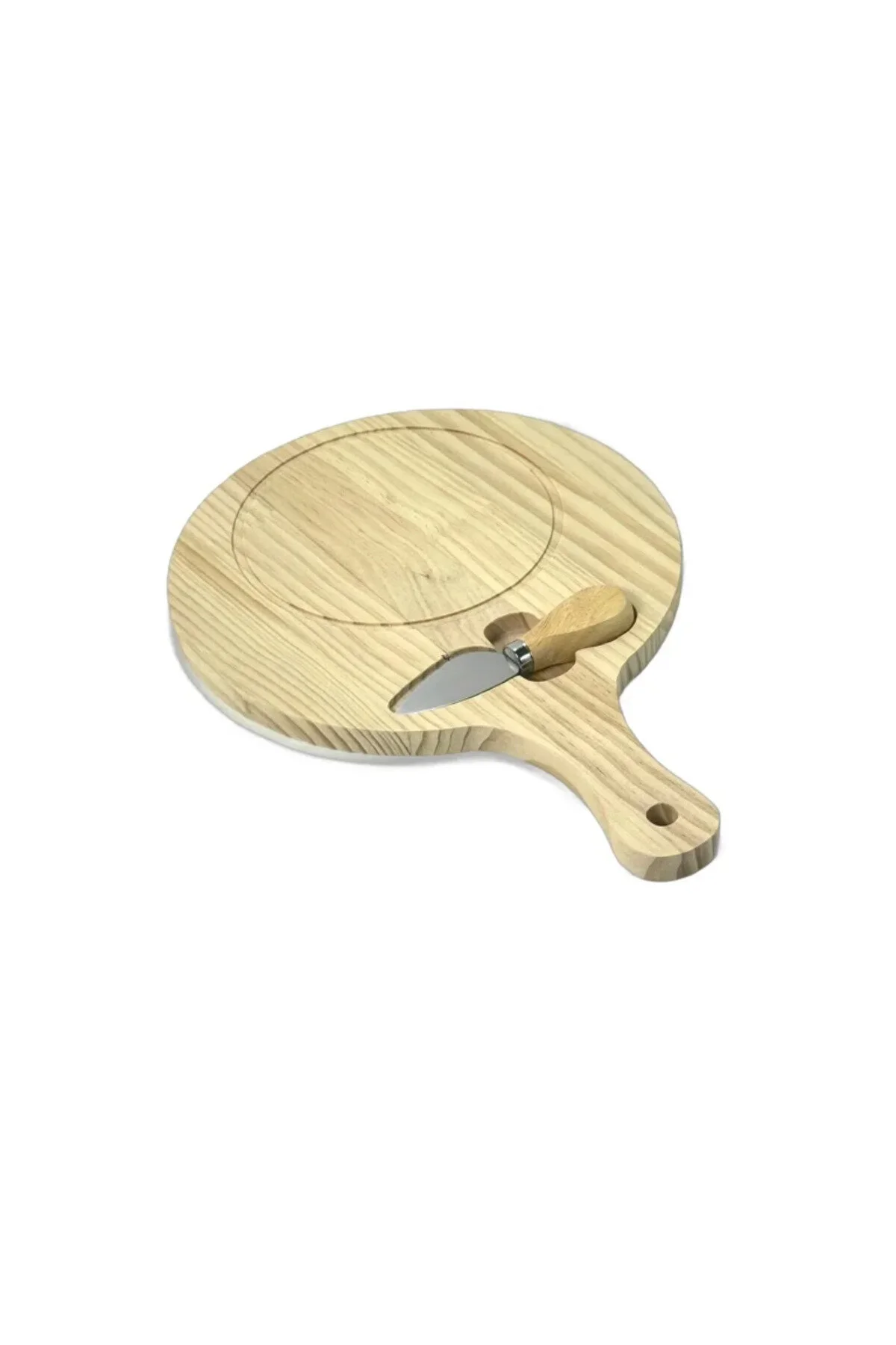 Tocător rotund din lemn cu cuțit 25*35CM – Ideal pentru brânzeturi, aperitive sau servire elegantă