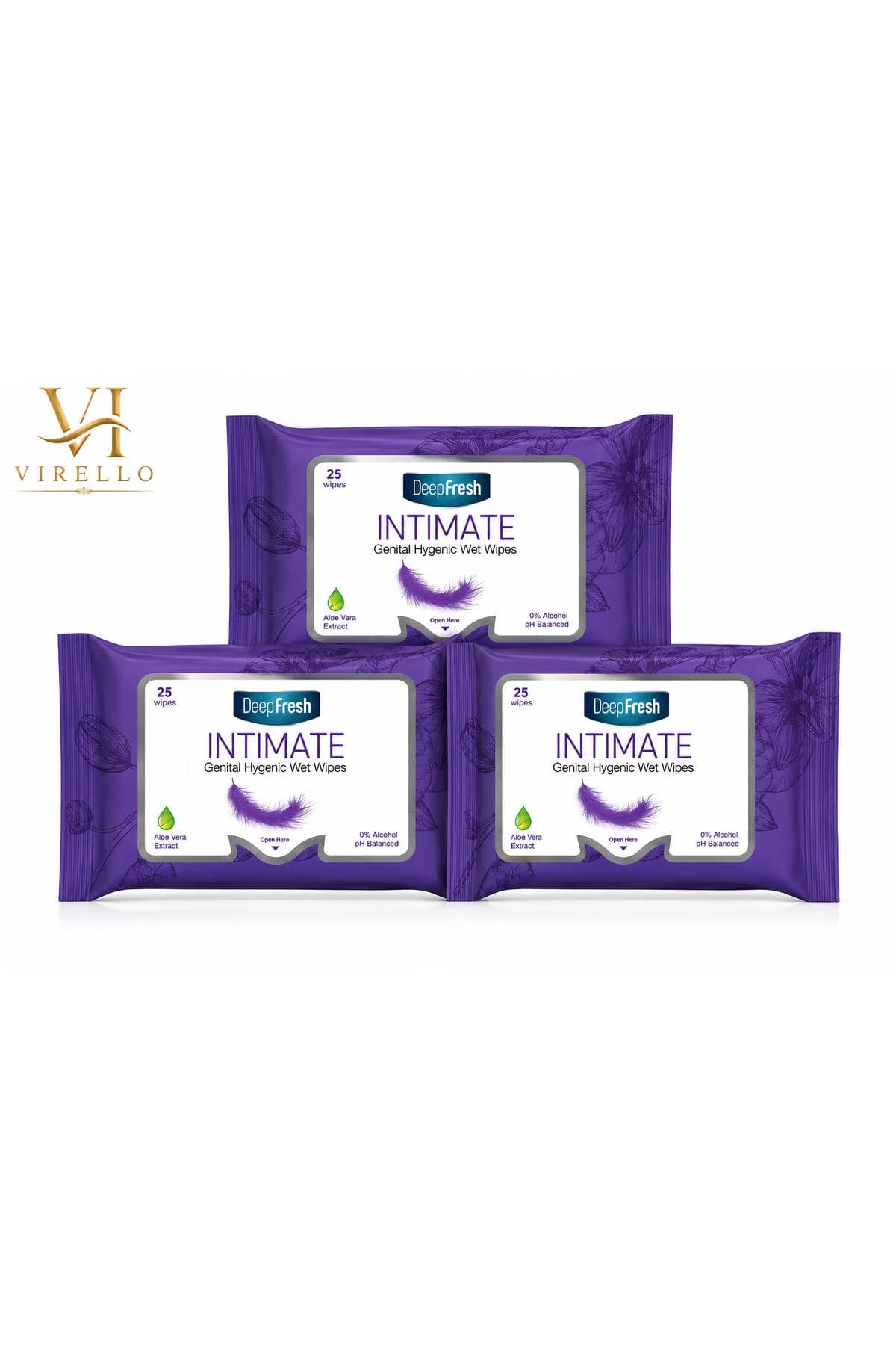 Set 3 pachete șervețele umede pentru igienă intimă DeepFresh Intimate, Aloe Vera, pH echilibrat, fără alcool, 25 buc/pachet