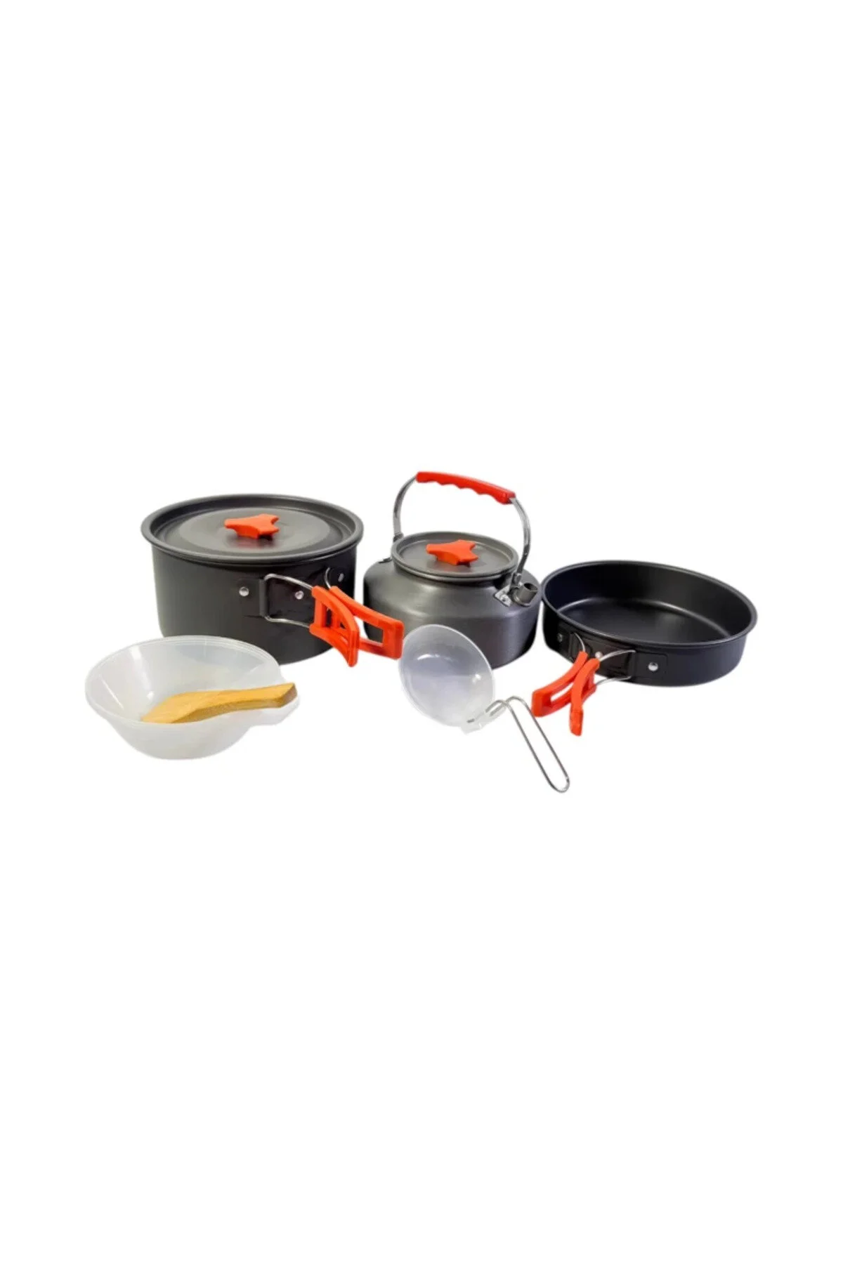 Set de 3 oale de călătorie pentru camping cu accesorii – Oală cu capac și mâner pliabil, Set de gătit portabil pentru drumeții, excursii și activități în aer liber
