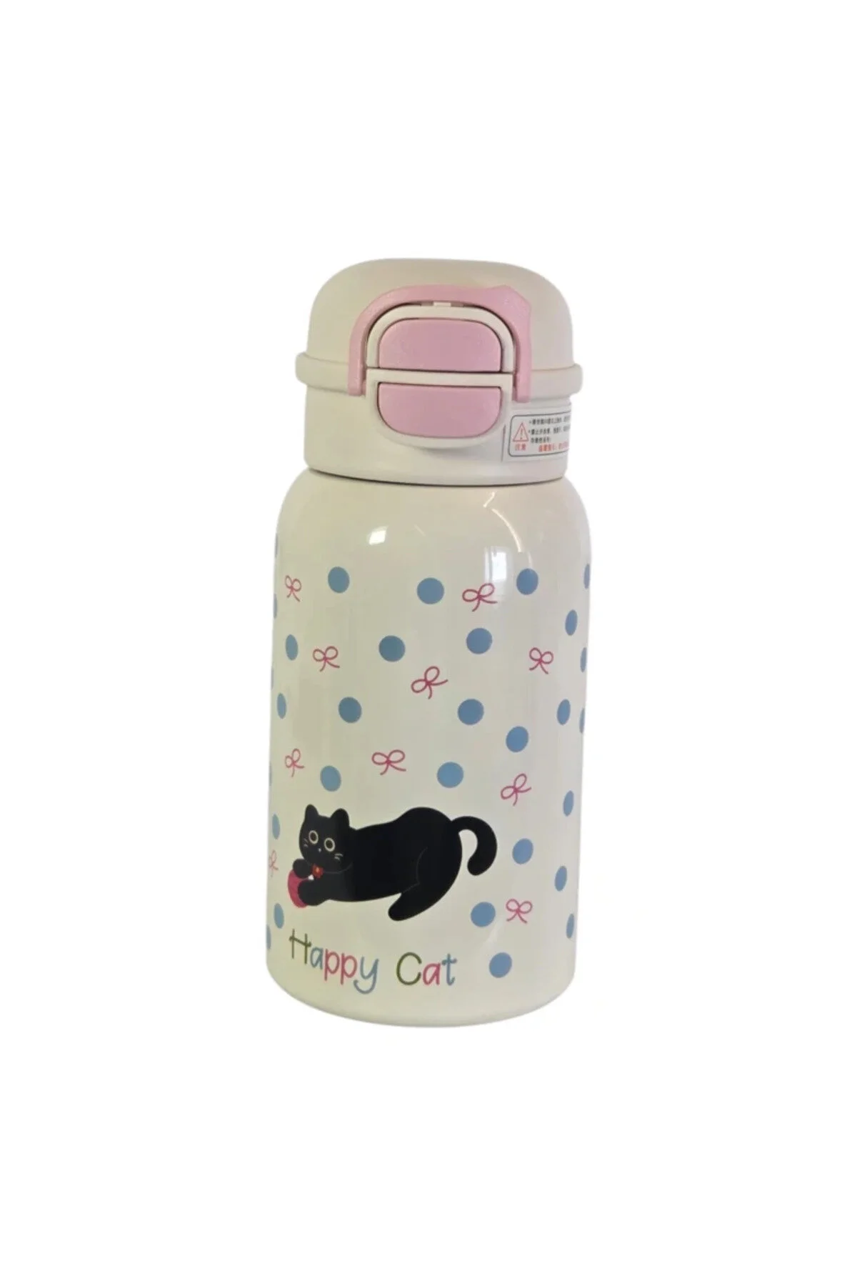 Termos de 500 ml pentru copii cu capac etanș și sistem de blocare, design Happy Cat