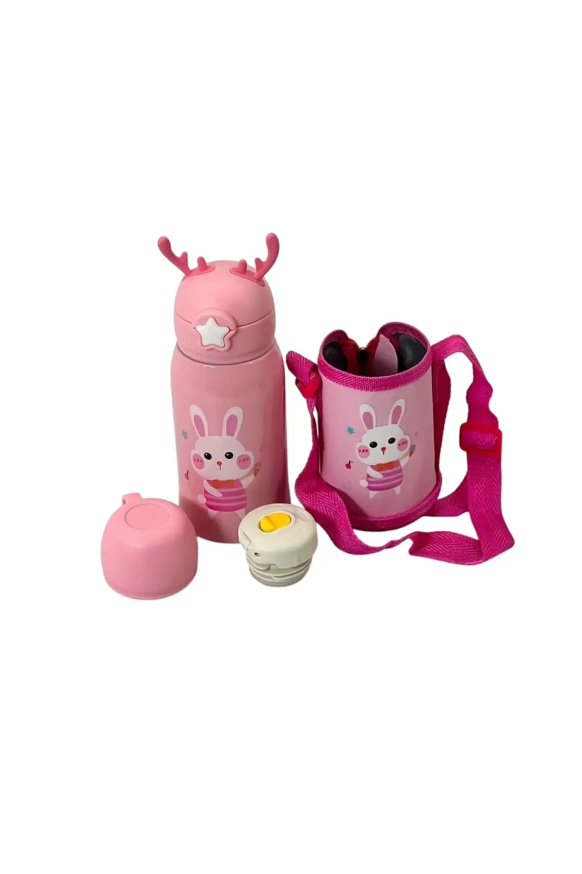 Termos pentru copii 500 ml – cu capac și curea de umăr, design colorat și practic