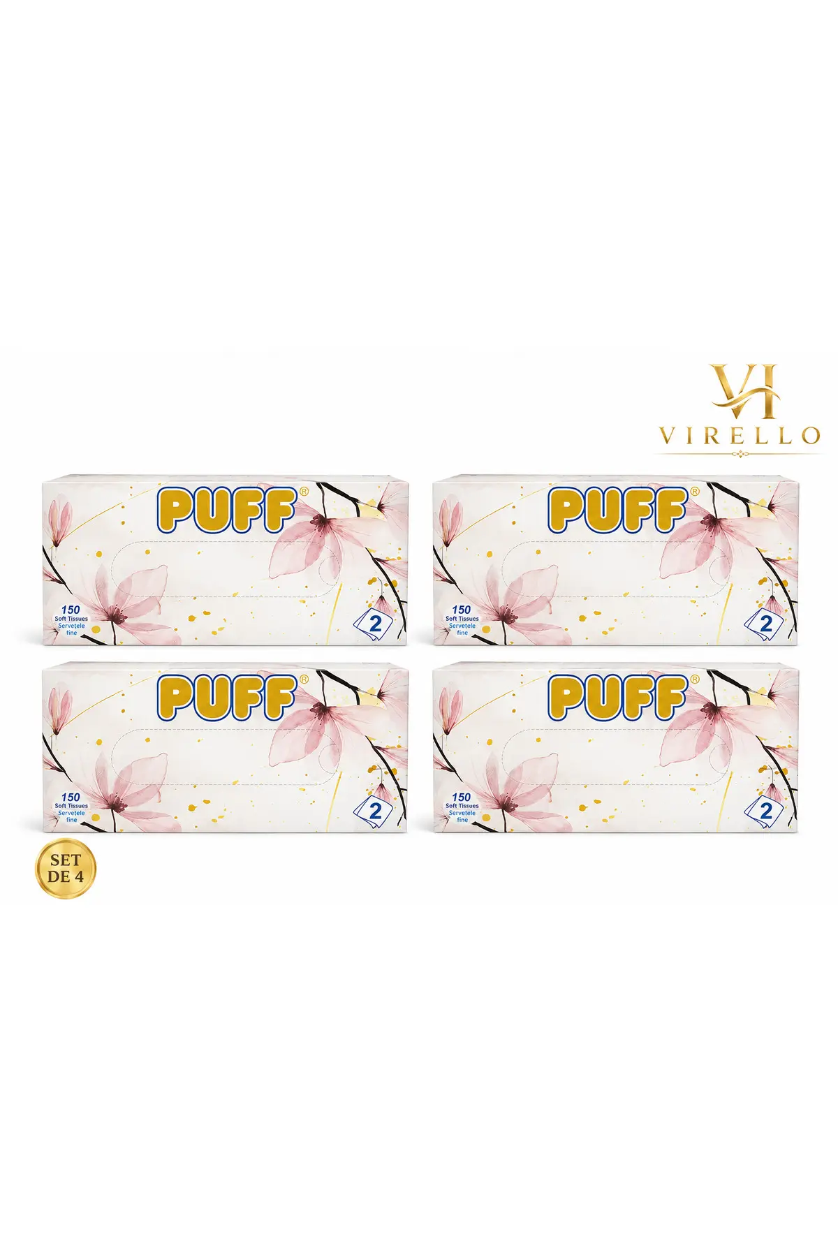 Set 4 x Șervețele faciale PUFF, 2 straturi, 150 bucăți/cutie
