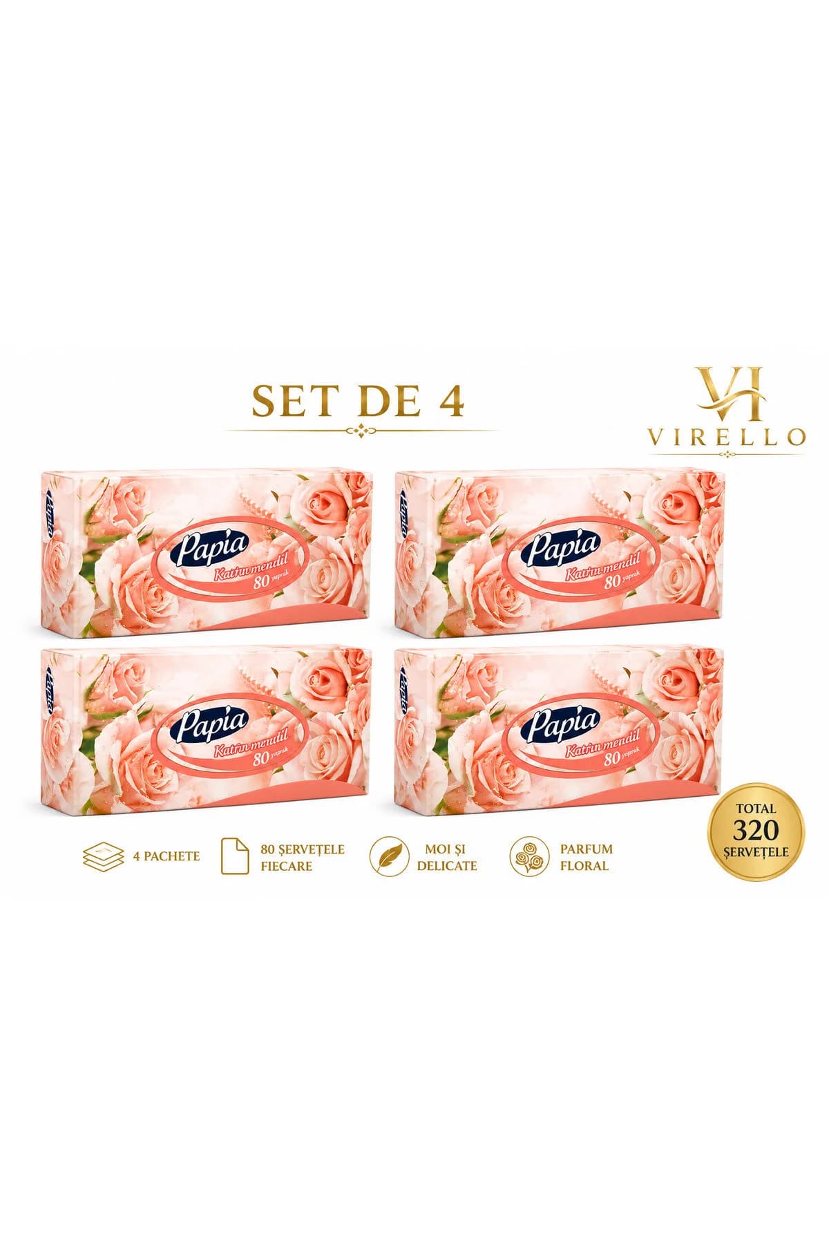 Set 4 x Șervețele faciale Papia, 80 bucăți/pachet